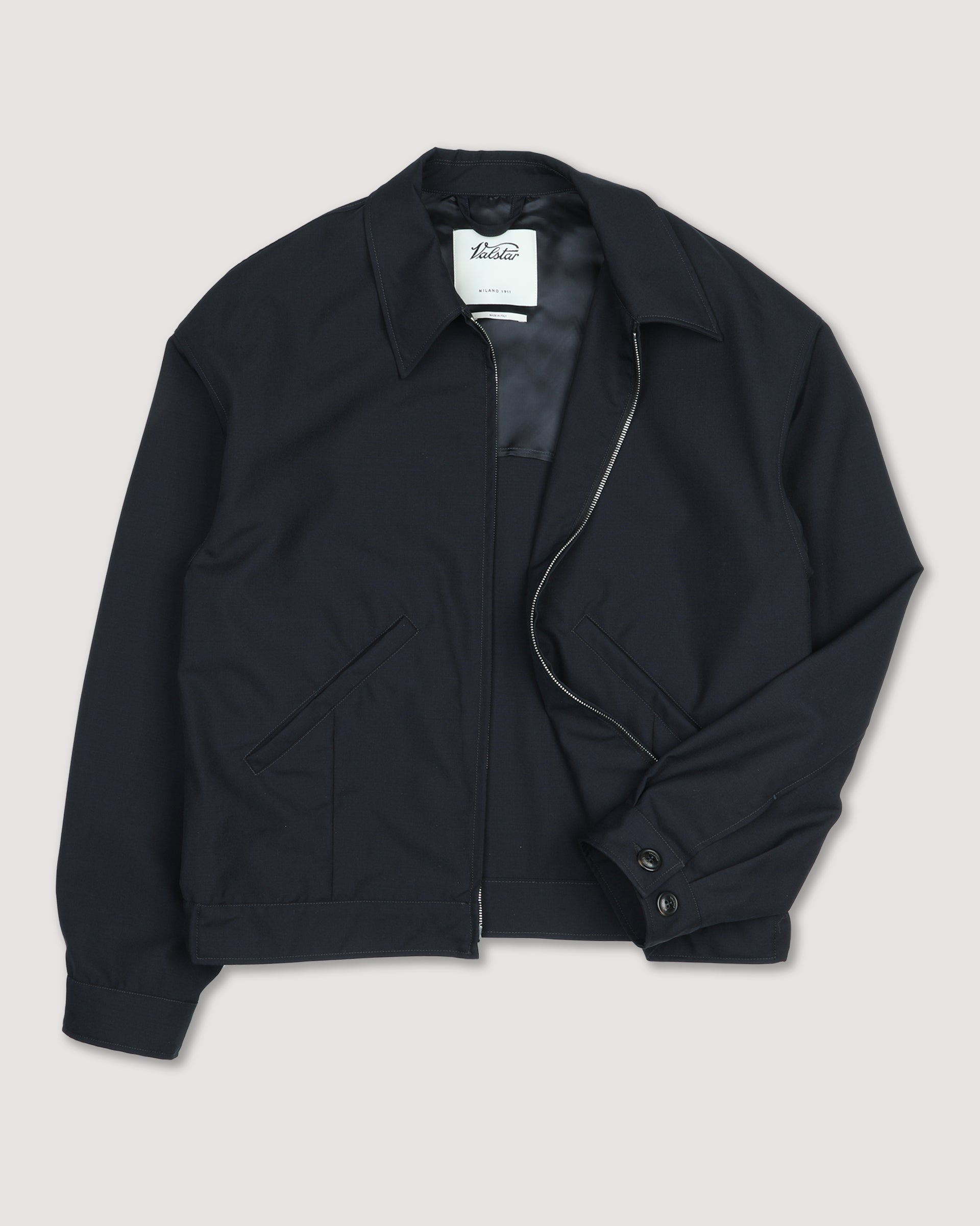 Giubbotto bomber Stan in tessuto fresco lana in pura lana vergine. Blu - Navy