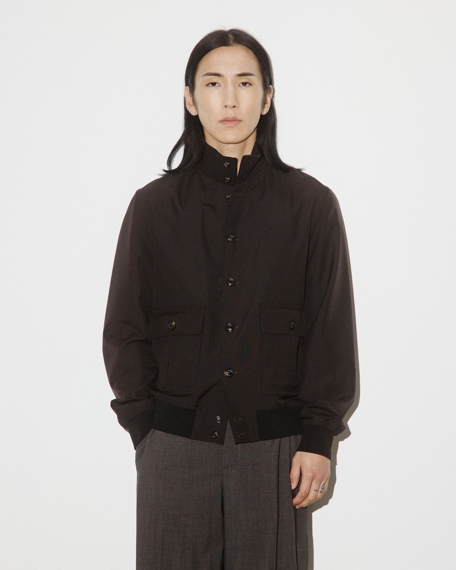 Giubbotto Valstarino in tessuto fresco lana di pura lana vergine. Marrone - Ebano