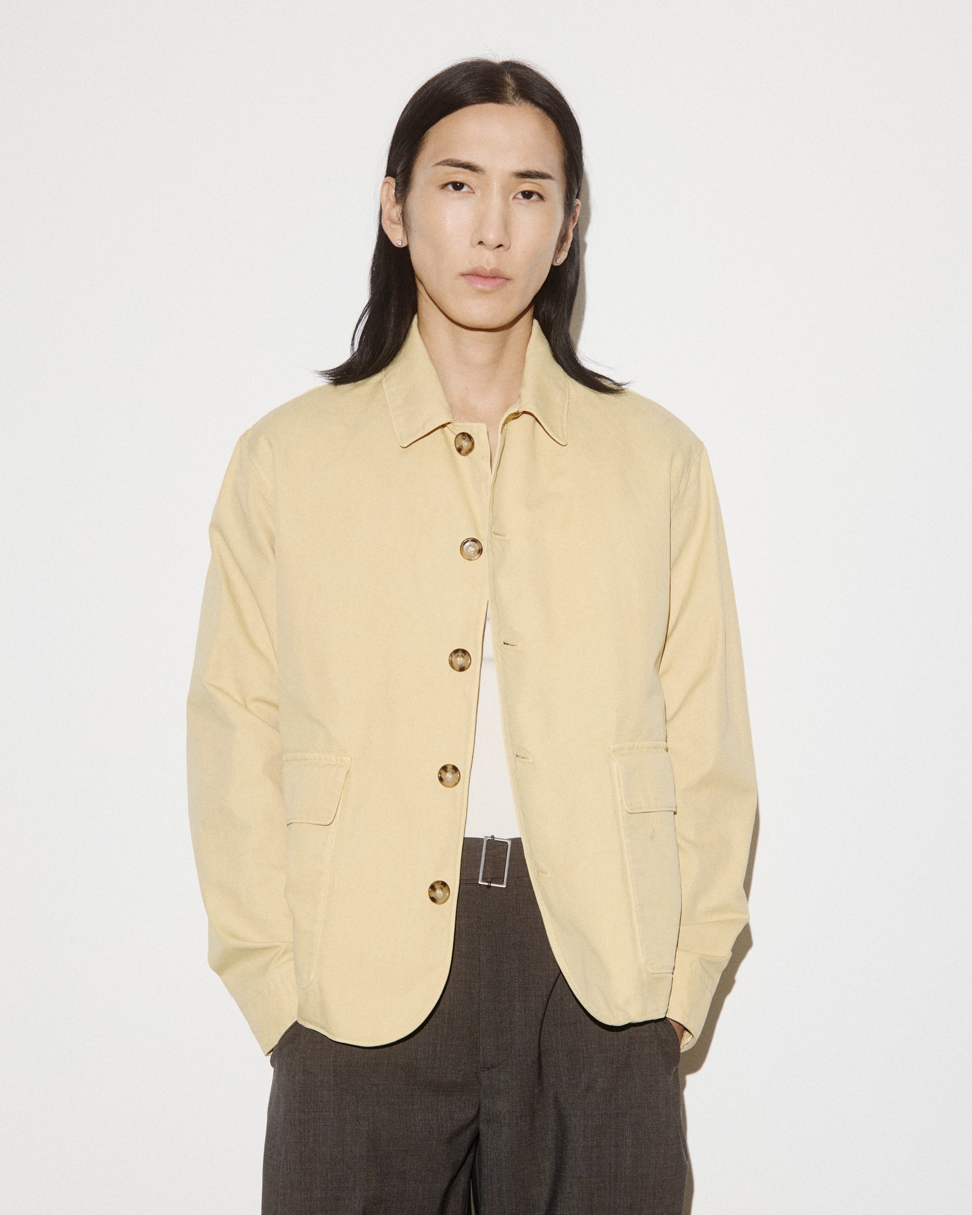 UOMO- GIACCA CON BOTTONI E TASCHE A TOPPA , IN TESSUTO CANVAS DI COTONE, SFODERATO, TINTO CAPO - Propoli