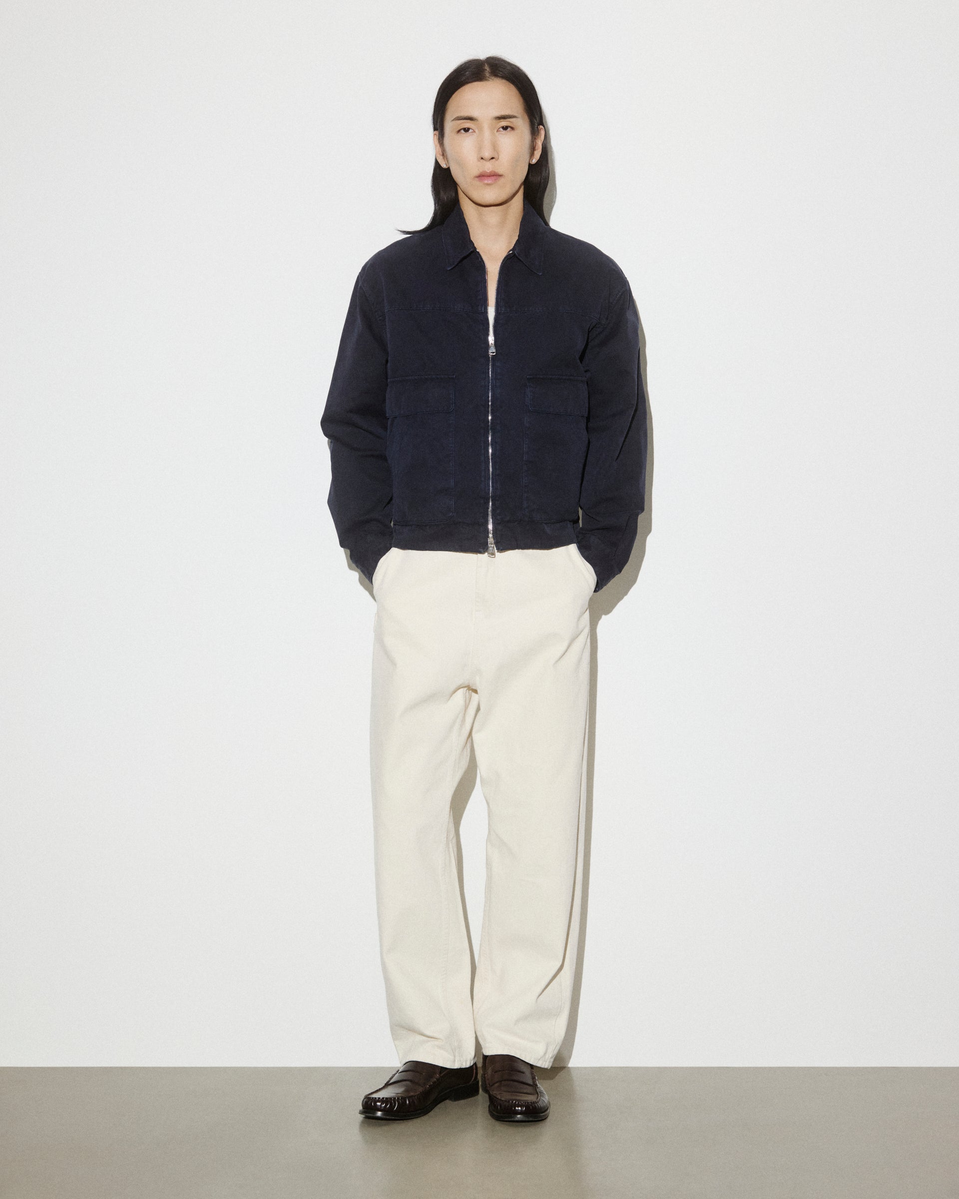 UOMO- GIUBBOTTO CON ZIP E TASCHE A TOPPA, IN TESSUTO CANVAS DI COTONE, SFODERATO, TINTO CAPO - Blu