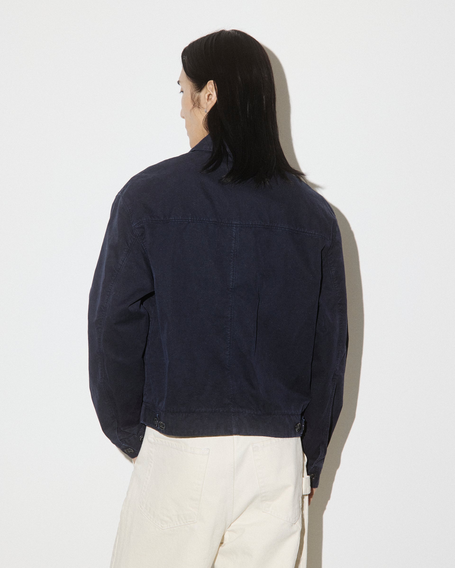 UOMO- GIUBBOTTO CON ZIP E TASCHE A TOPPA, IN TESSUTO CANVAS DI COTONE, SFODERATO, TINTO CAPO - Blu