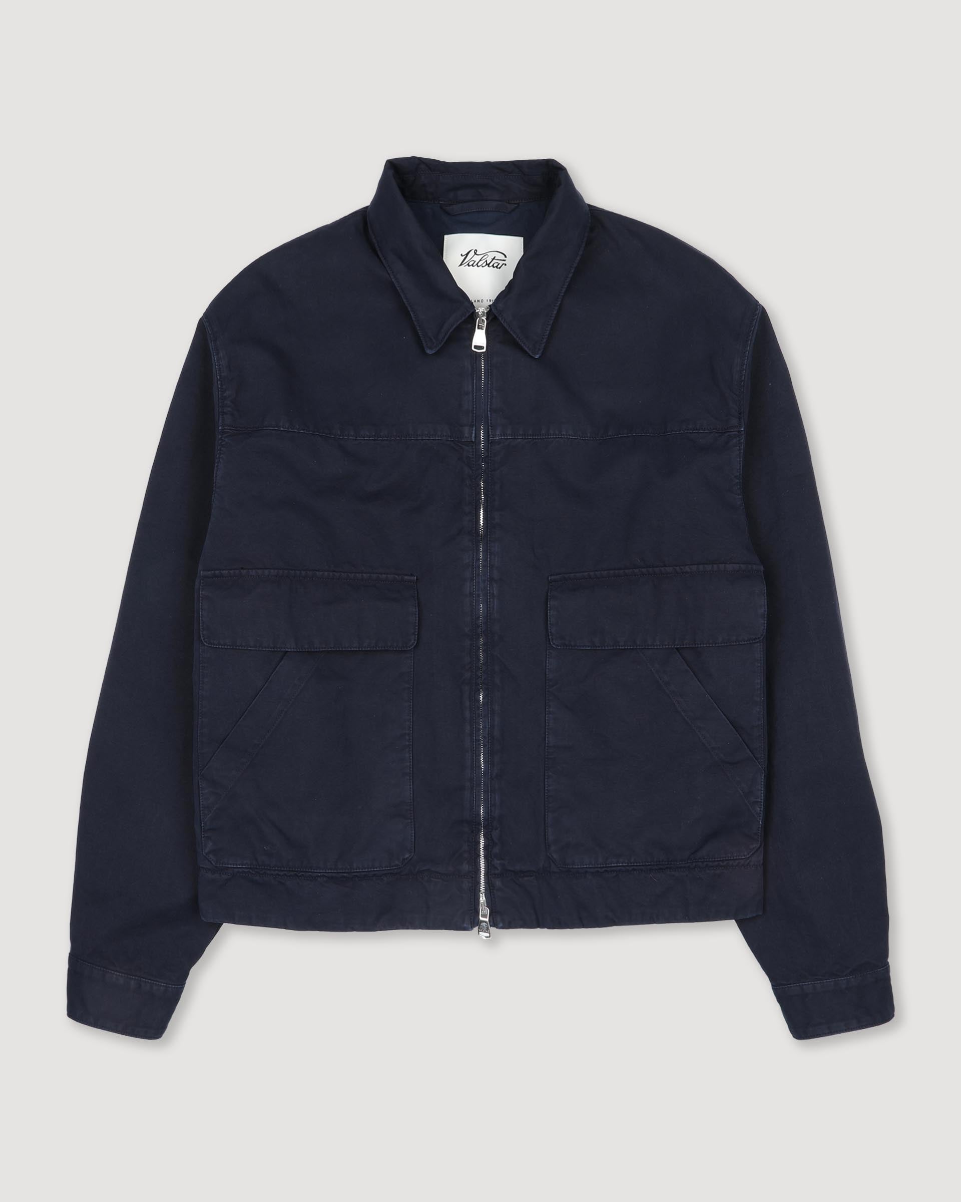 UOMO- GIUBBOTTO CON ZIP E TASCHE A TOPPA, IN TESSUTO CANVAS DI COTONE, SFODERATO, TINTO CAPO - Blu