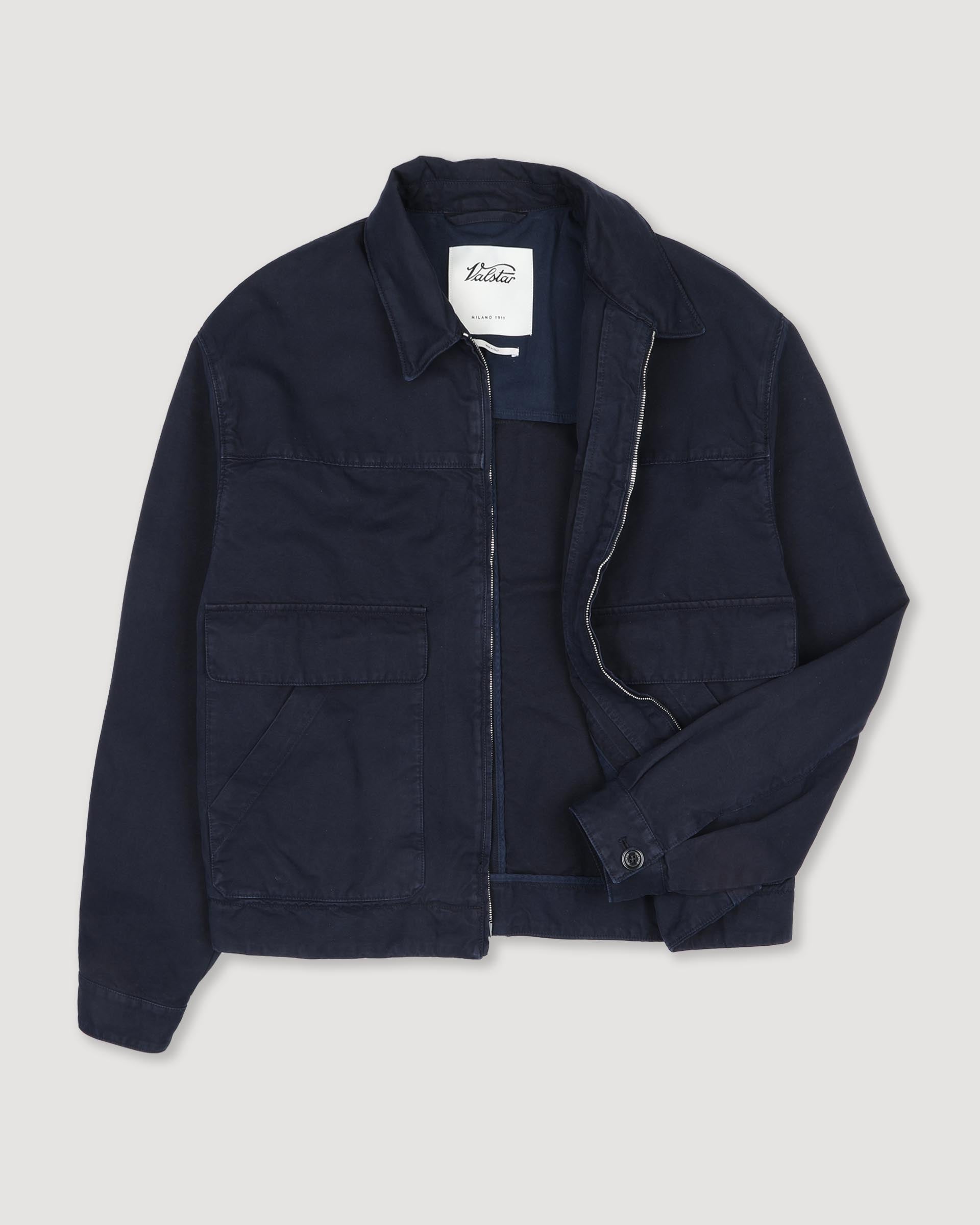 UOMO- GIUBBOTTO CON ZIP E TASCHE A TOPPA, IN TESSUTO CANVAS DI COTONE, SFODERATO, TINTO CAPO - Blu