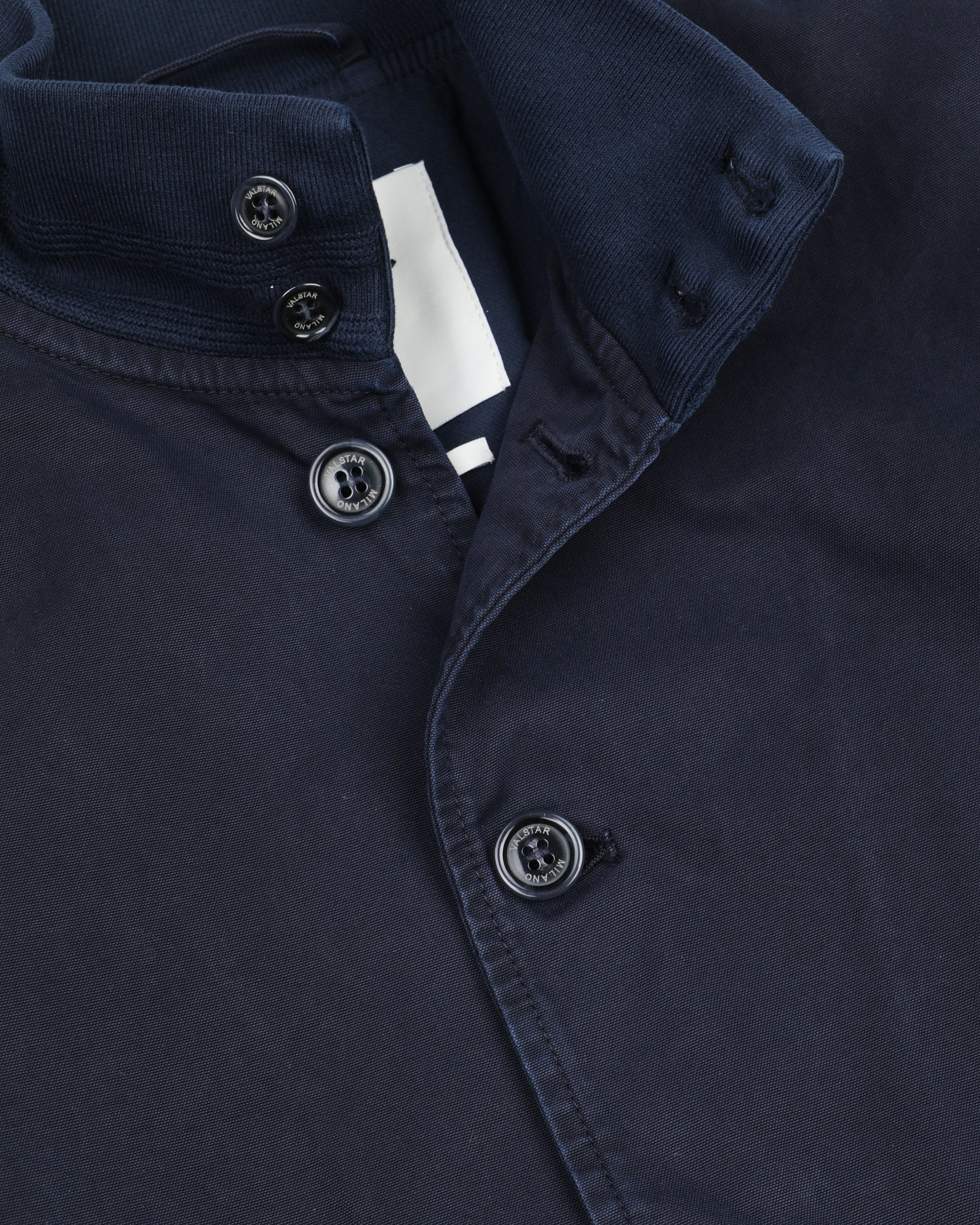 UOMO- GIUBBOTTO (VALSTARINO) COLLO ALTO CON BOTTONI E TASCHE APPLICATE IN TESSUTO CANVAS DI COTONE, COLLO POLSI E FONDO IN RETTILINEA, SODERATO, TINTO CAPO - Blu
