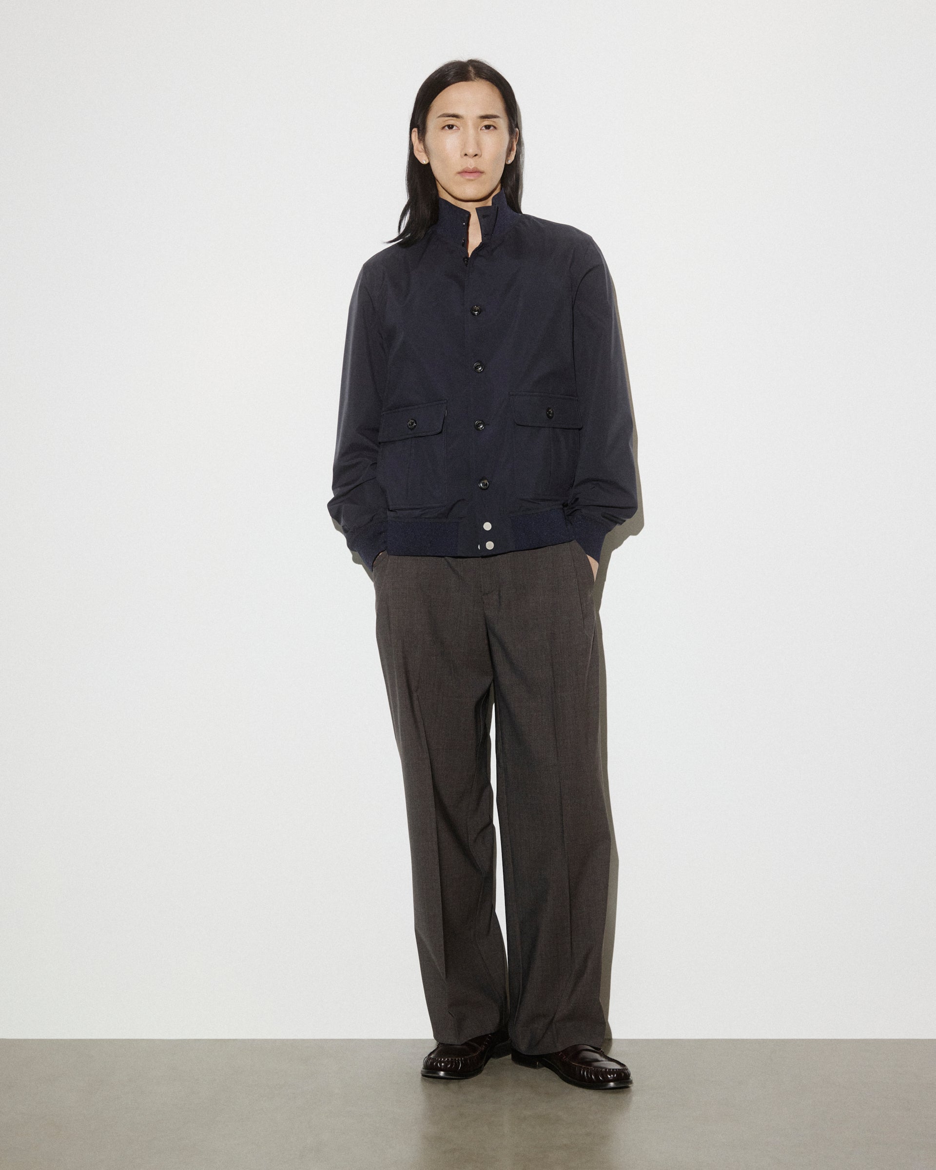 UOMO- GIUBBOTTO (VALSTARINO) TASCABILE COLLO ALTO CON BOTTONI E TASCHE APPLICATE IN TESSUTO MICROFIBRA 3 LAYERS WATER-PROOF TRASPIRANTE, COLLO POLSI E FONDO IN RETTILINEA ,SEMI-FODERATO - Navy