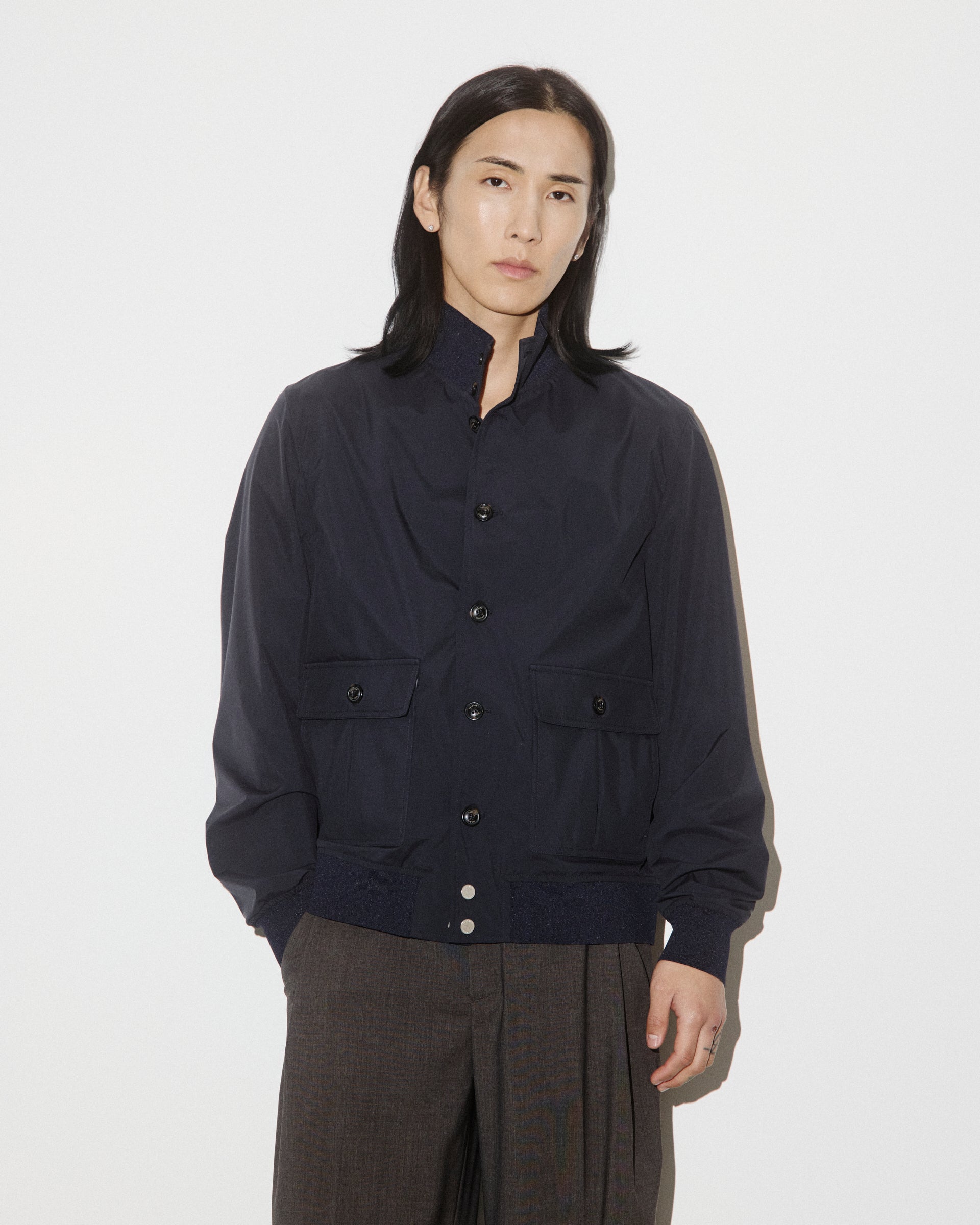 UOMO- GIUBBOTTO (VALSTARINO) TASCABILE COLLO ALTO CON BOTTONI E TASCHE APPLICATE IN TESSUTO MICROFIBRA 3 LAYERS WATER-PROOF TRASPIRANTE, COLLO POLSI E FONDO IN RETTILINEA ,SEMI-FODERATO - Navy