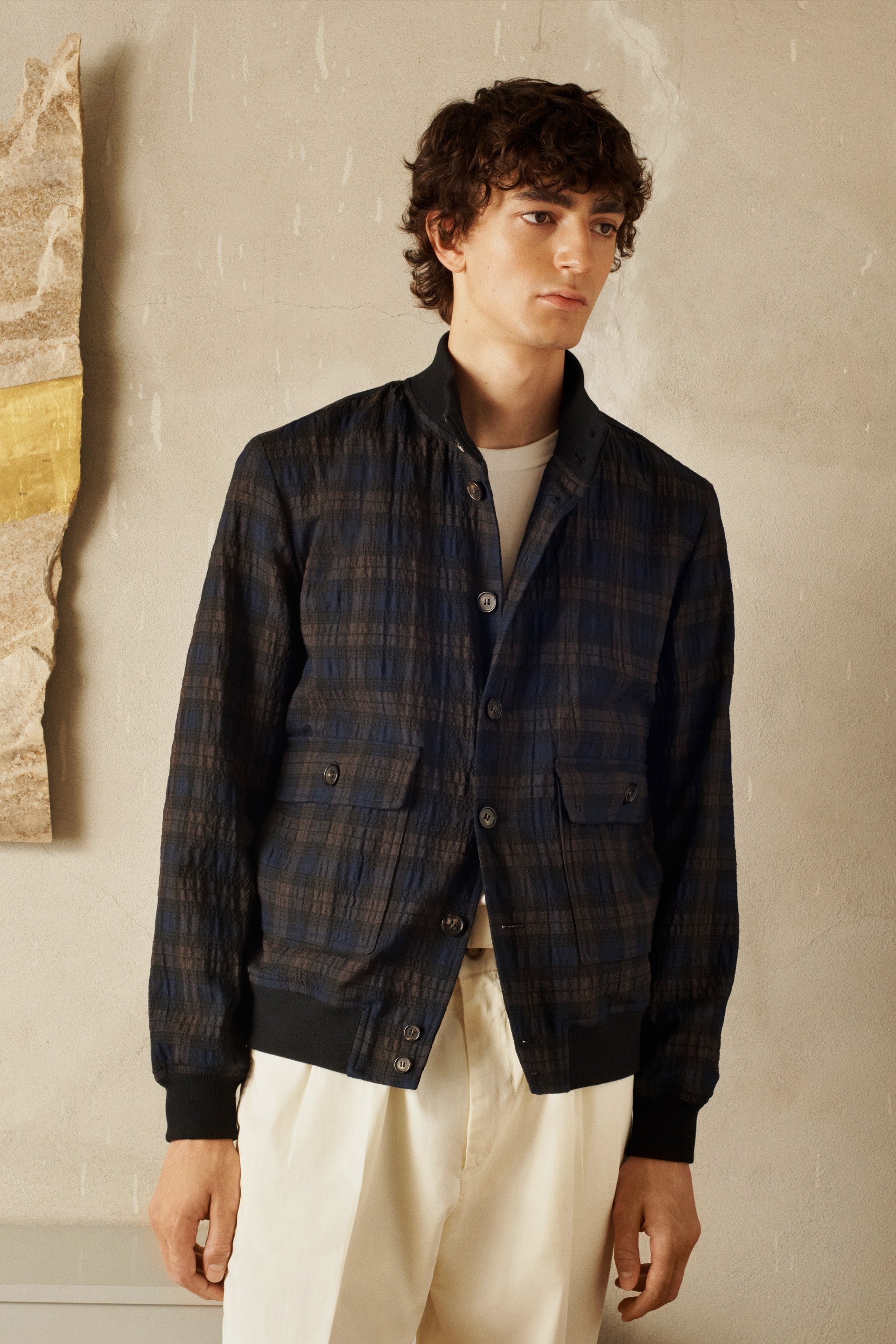 Seersucker Valstarino - Navy/brown