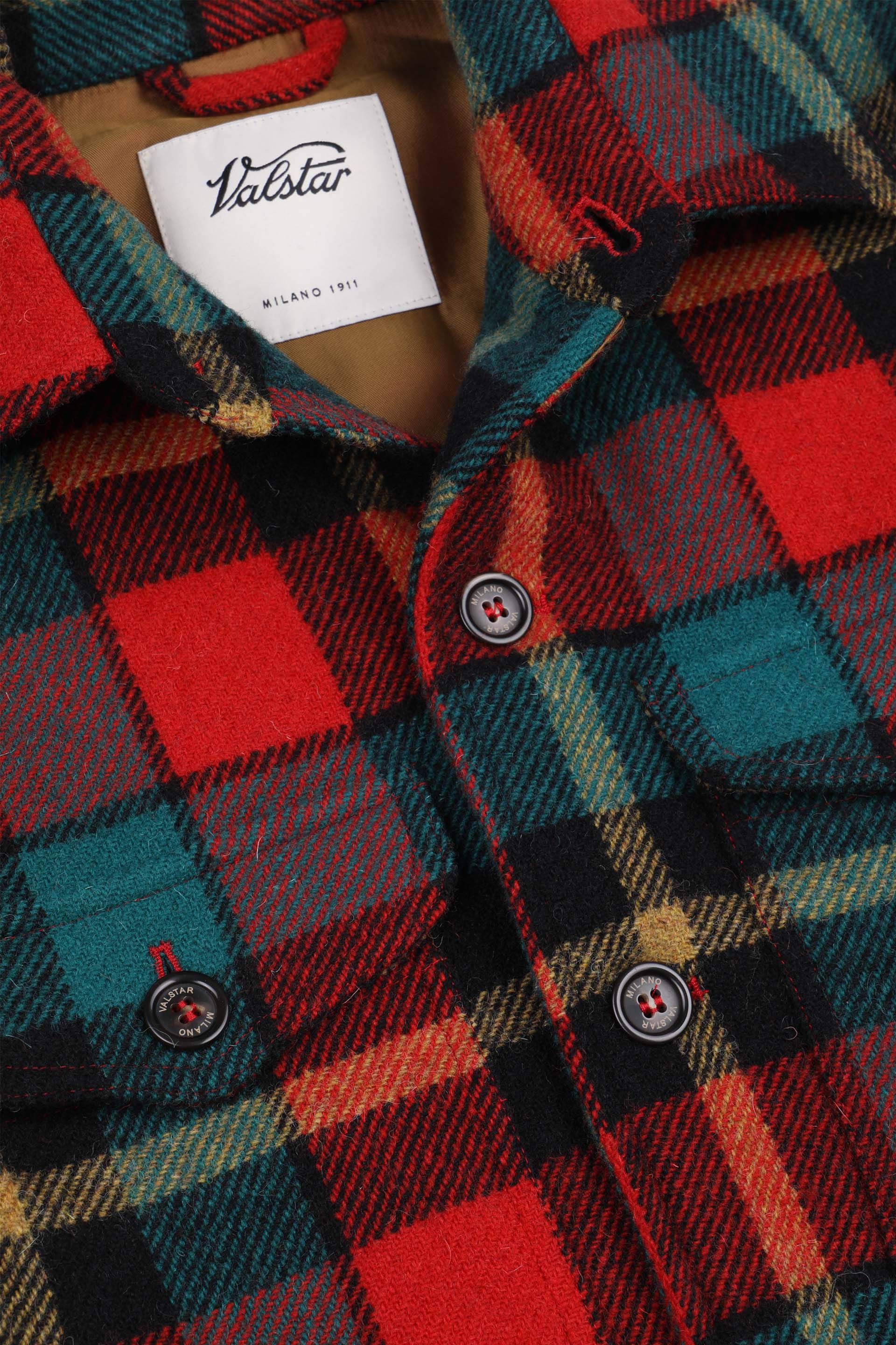 OVERSHIRT STEVE, FODERATA, CHECK IN PURA LANA VERGINE - Green/red/black