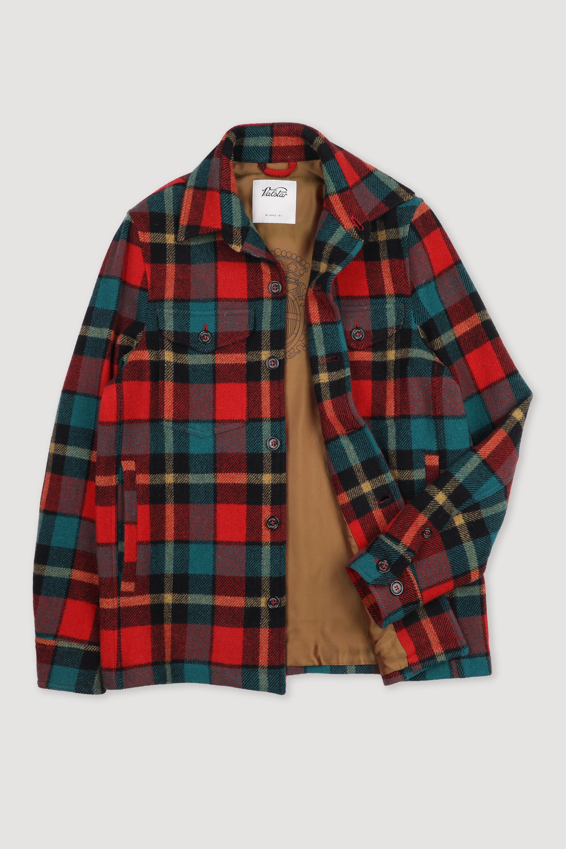 OVERSHIRT STEVE, FODERATA, CHECK IN PURA LANA VERGINE - Green/red/black