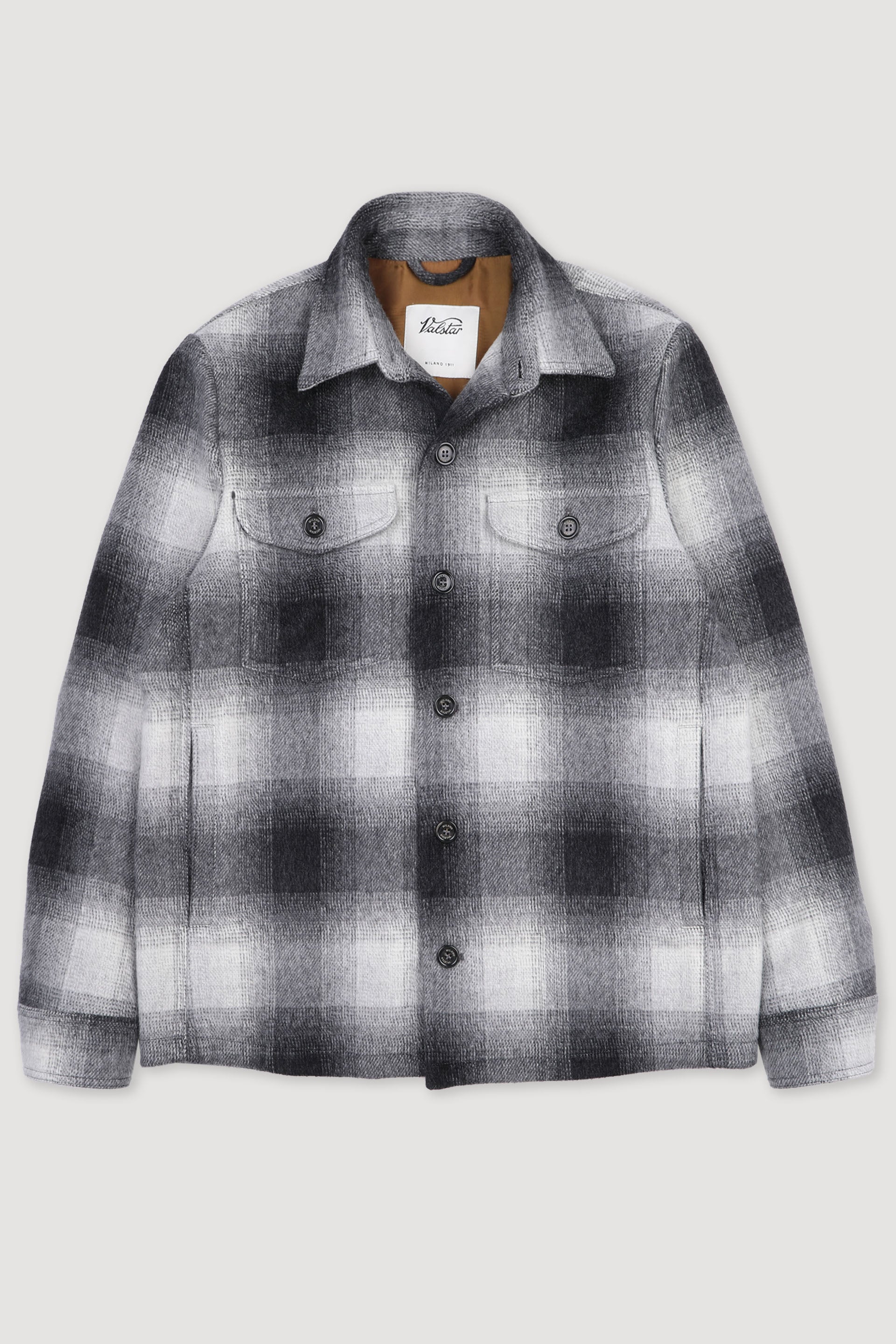 OVERSHIRT STEVE, FODERATA, CHECK IN LPURA LANA VERGINE - Black/grey