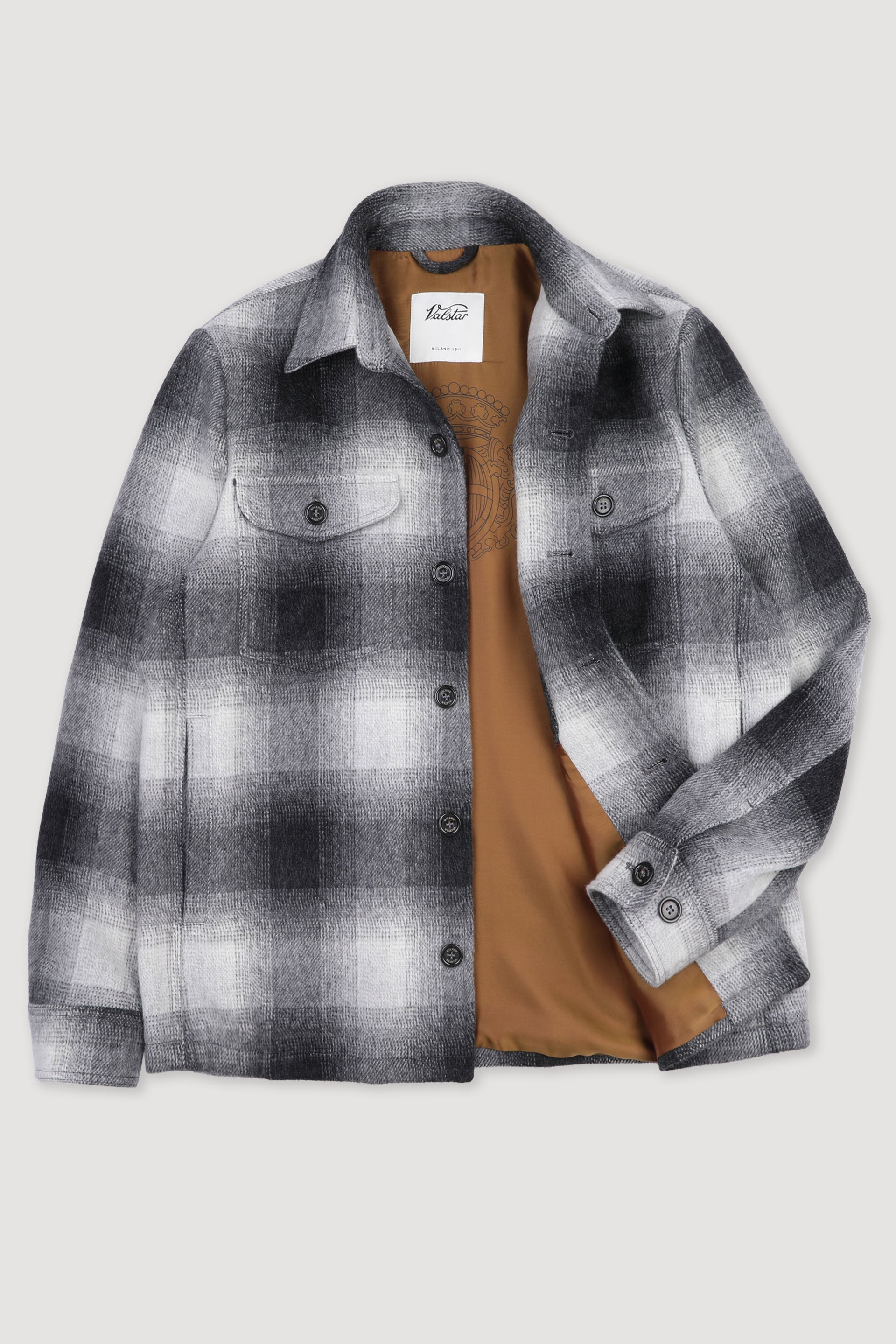 OVERSHIRT STEVE, FODERATA, CHECK IN LPURA LANA VERGINE - Black/grey