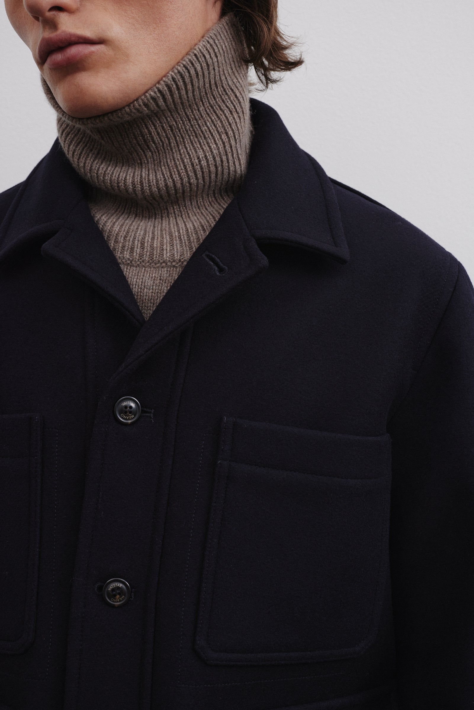 Arthur lined work jacket in virgin wool felt fabric - Navy
