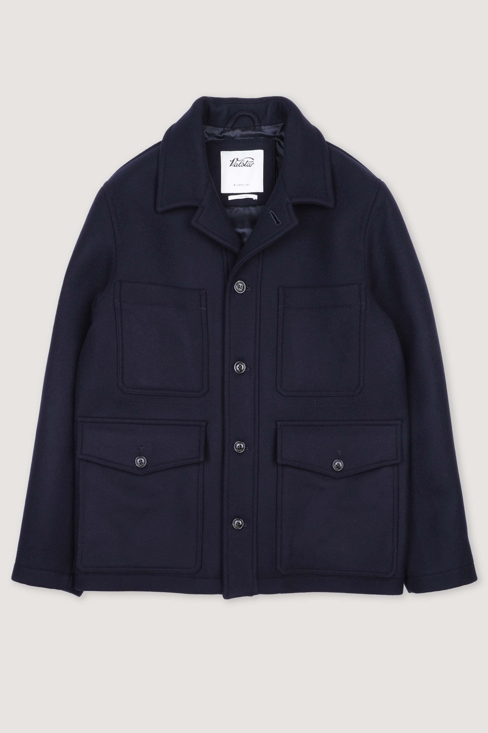 Arthur lined work jacket in virgin wool felt fabric - Navy