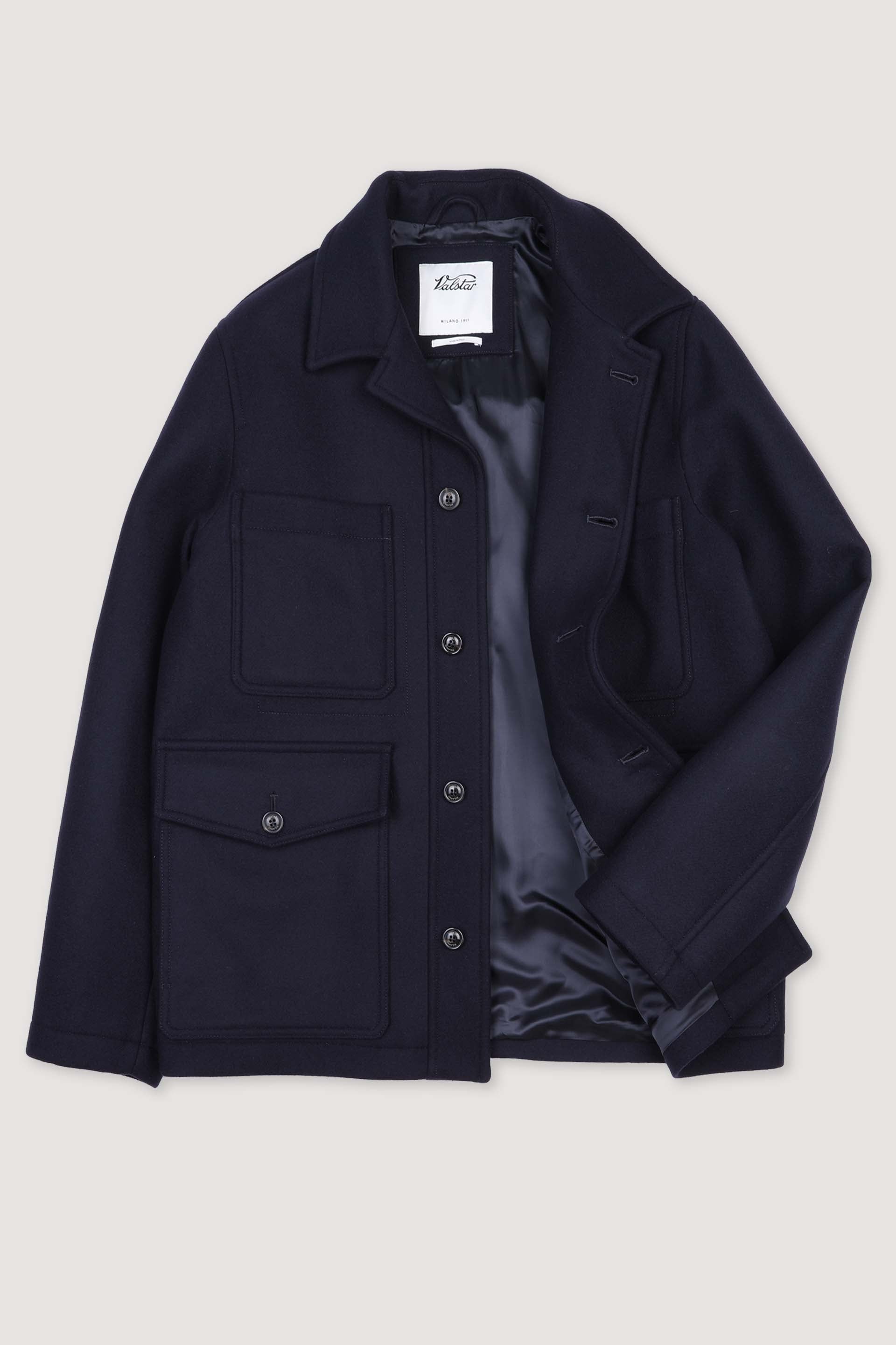 Arthur lined work jacket in virgin wool felt fabric - Navy
