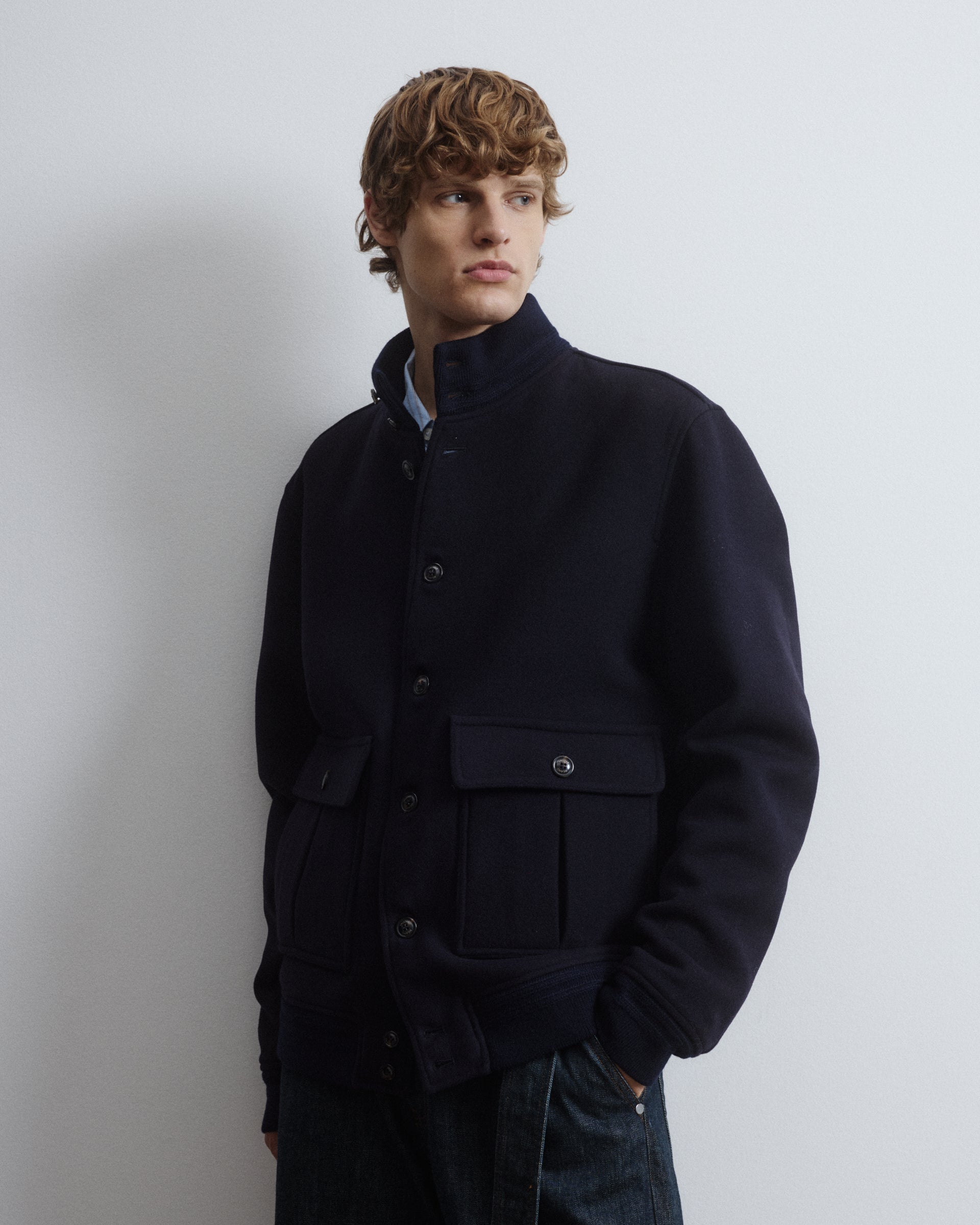 Valstarino jacket in virgin wool felt, lined. Blue - Navy