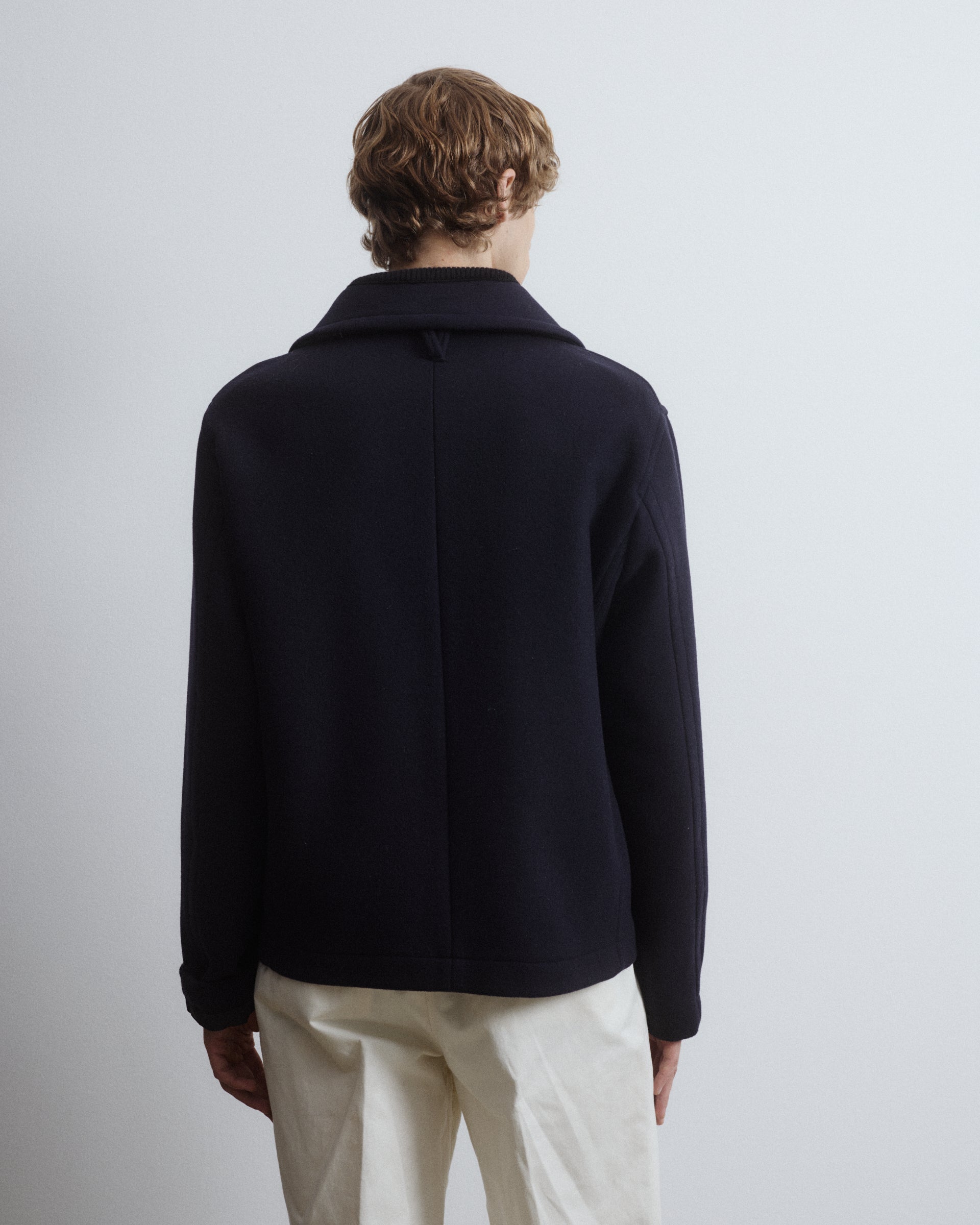 UOMO-PEACOAT CON BOTTONI  DI PURA LANA VERGINE, FODERATO, DETTAGLIO COLLO IN MAGLIA - Navy