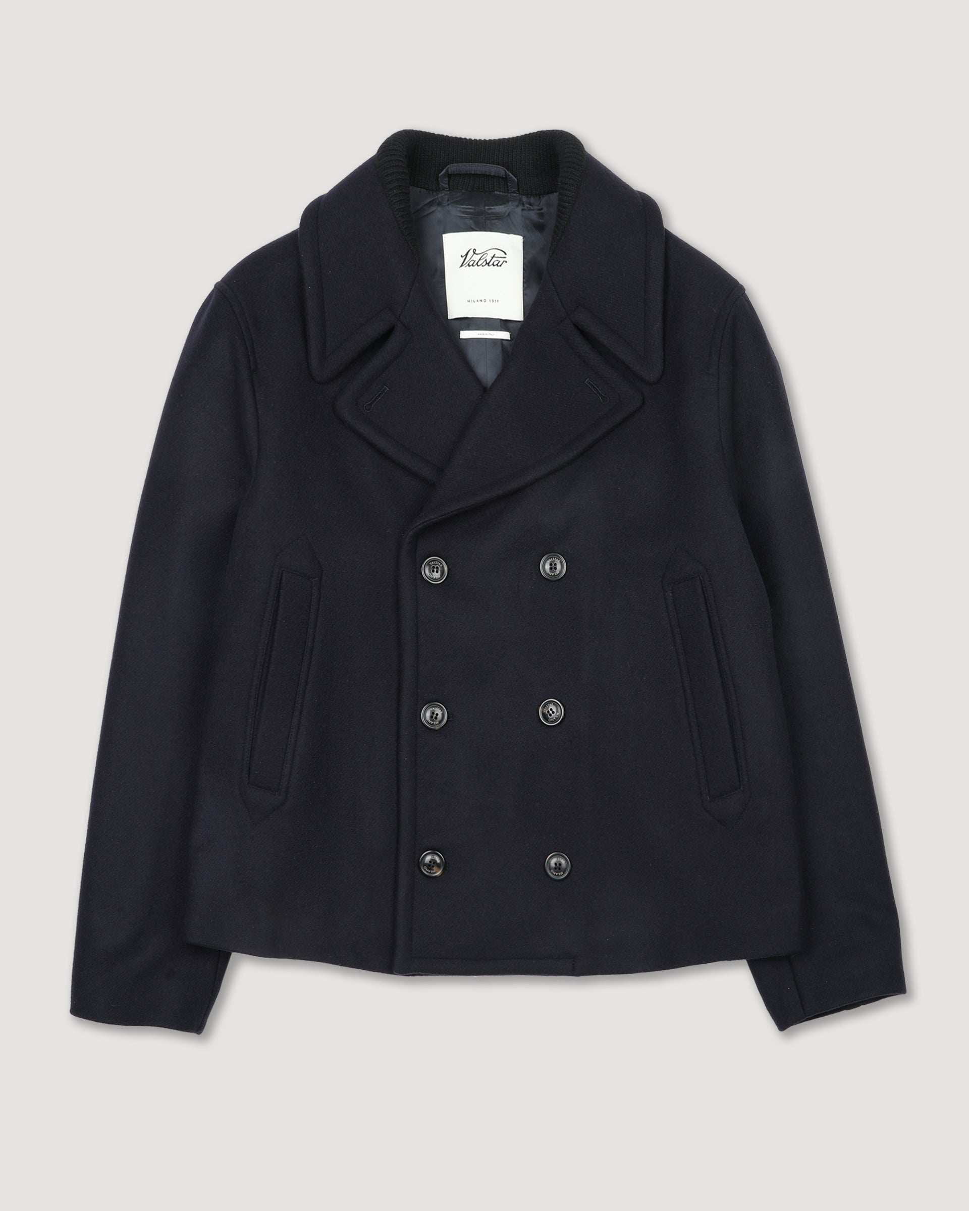 UOMO-PEACOAT CON BOTTONI  DI PURA LANA VERGINE, FODERATO, DETTAGLIO COLLO IN MAGLIA - Navy