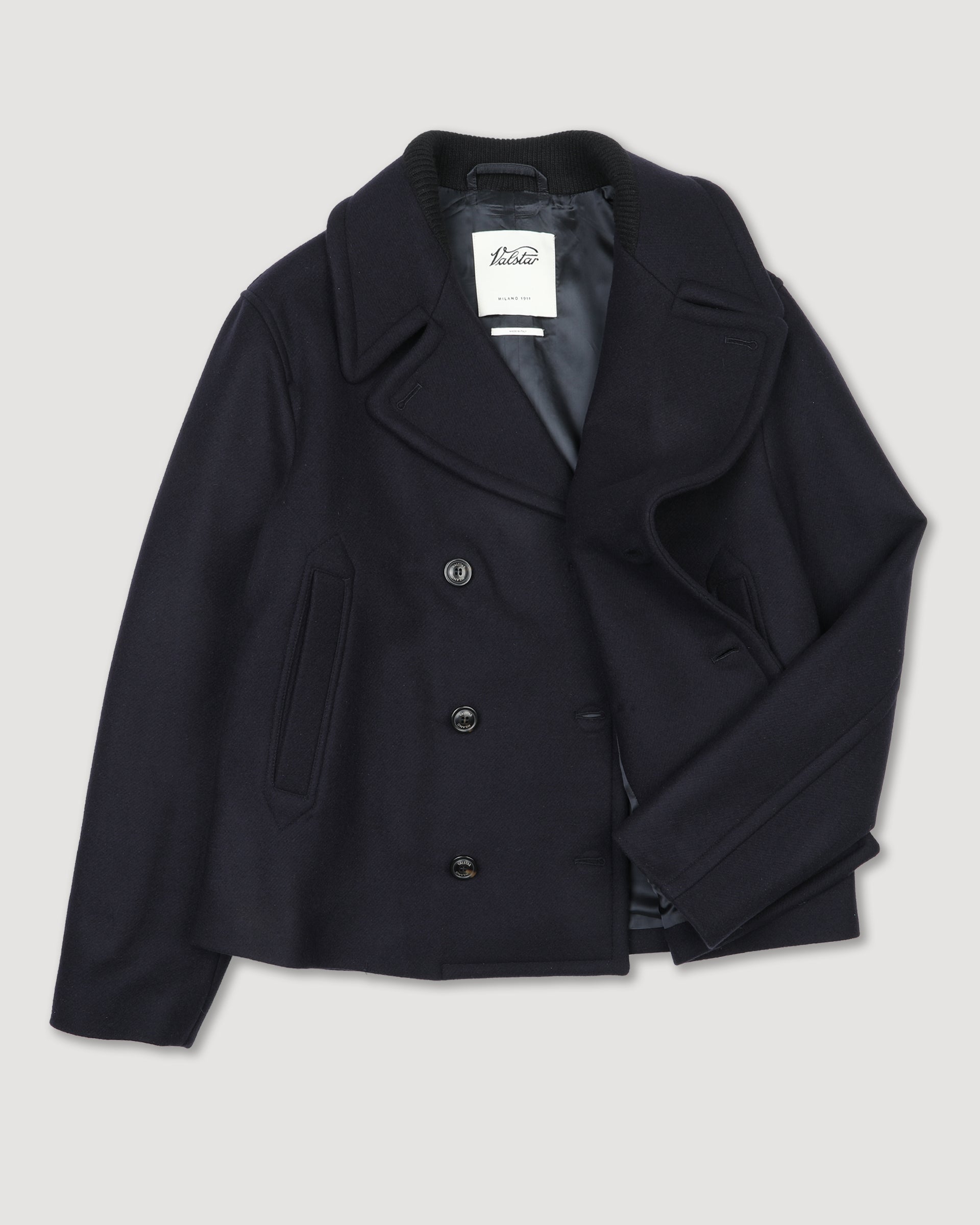 UOMO-PEACOAT CON BOTTONI  DI PURA LANA VERGINE, FODERATO, DETTAGLIO COLLO IN MAGLIA - Navy