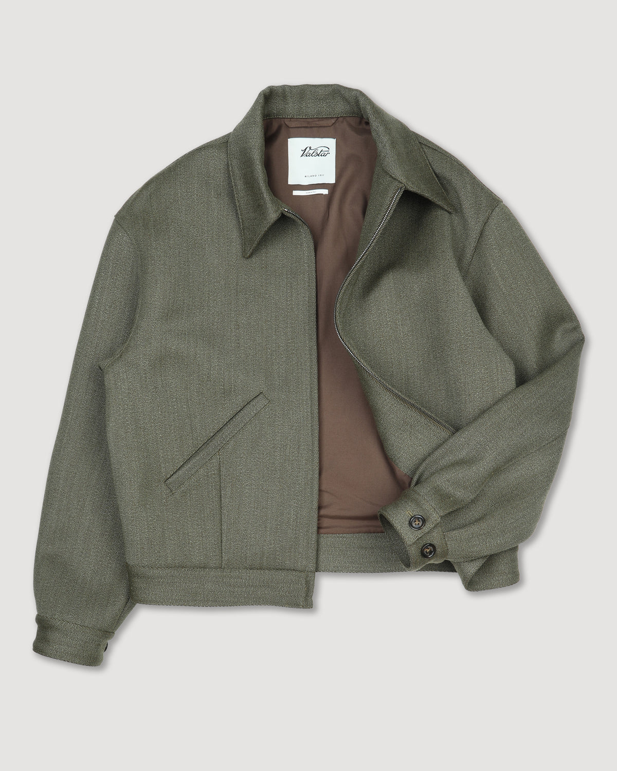 Giubbotto bomber Stan in tessuto cover inglese in pura lana, foderato. Verde - Militare