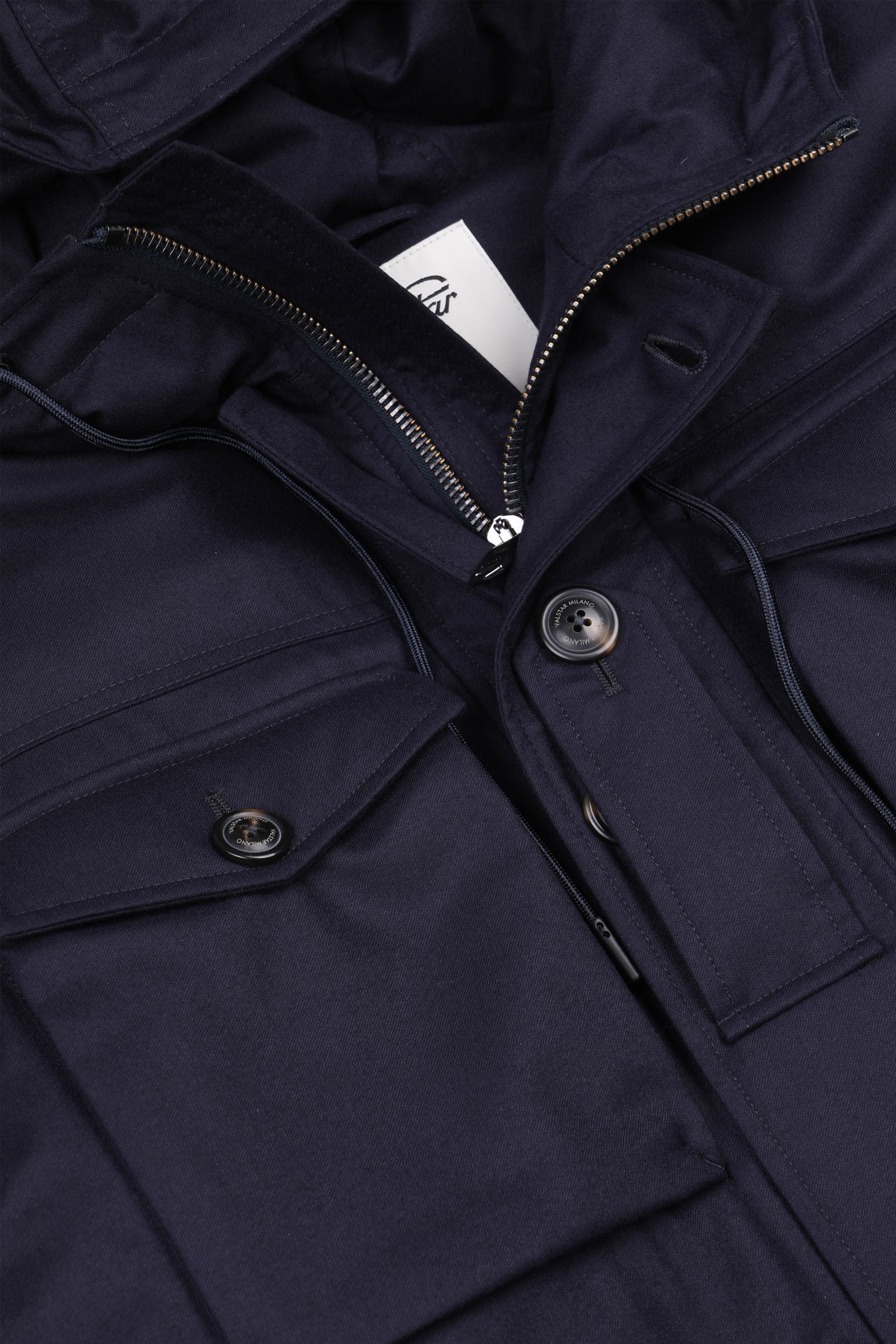 Down padded field jacket in a 2 two layer virgin wool flannel fabric,