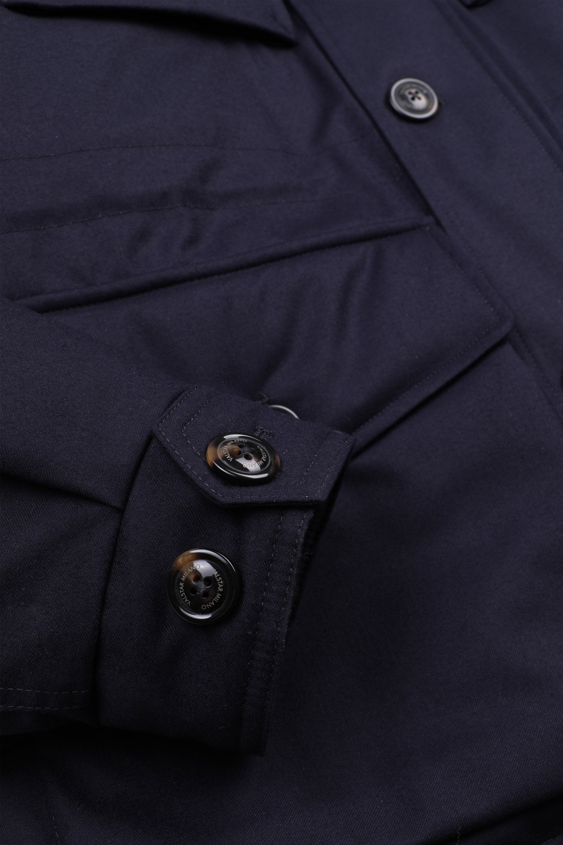 FIELD JACKET IMBOTTITA IN PIUMA, FLANELLA IN LANA VERGINE 2 LAYER - Navy blue