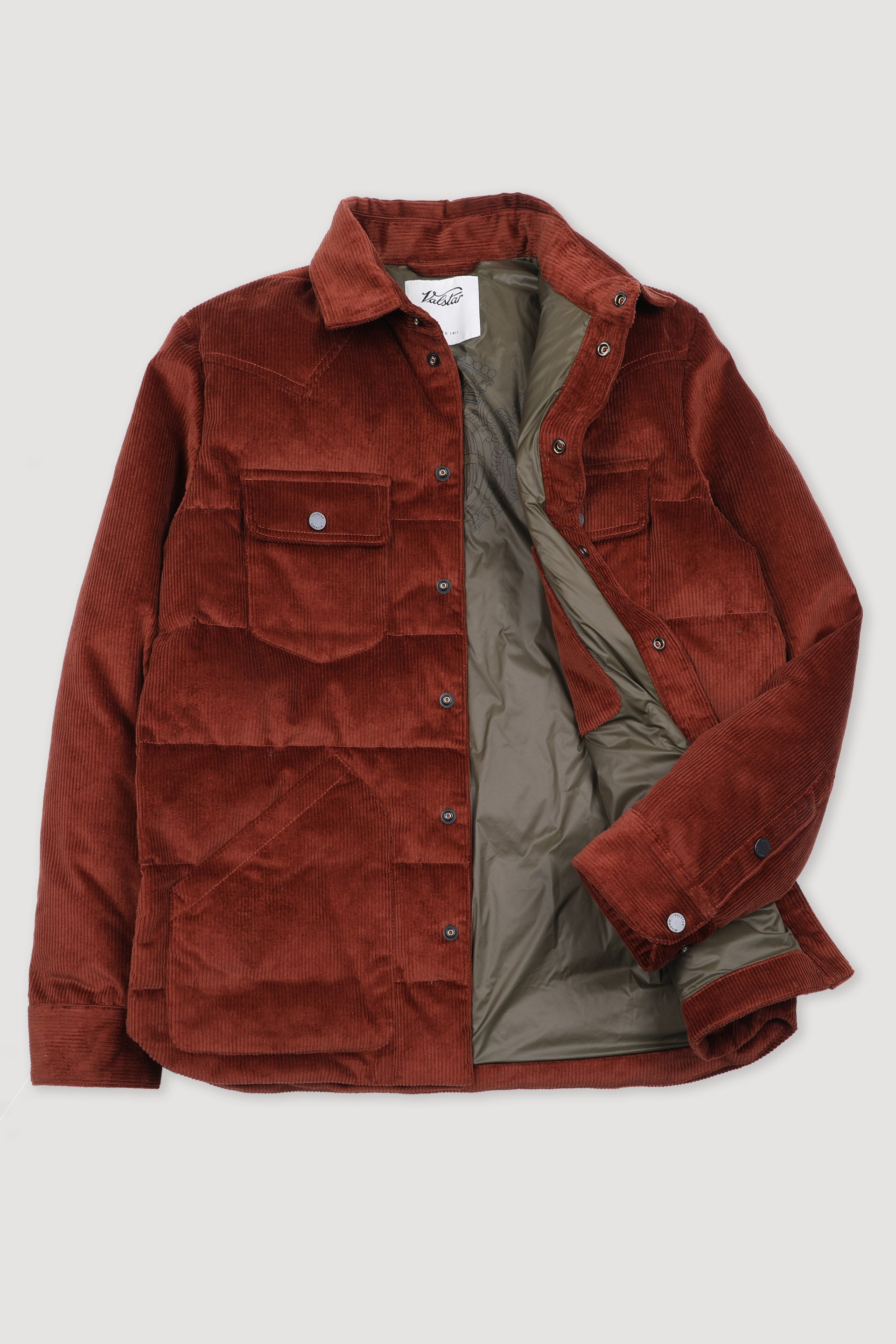 OVERSHIRT BUFFALO, IMBOTTITA PIUMA, VELLUTO STRETCH - Terra di siena