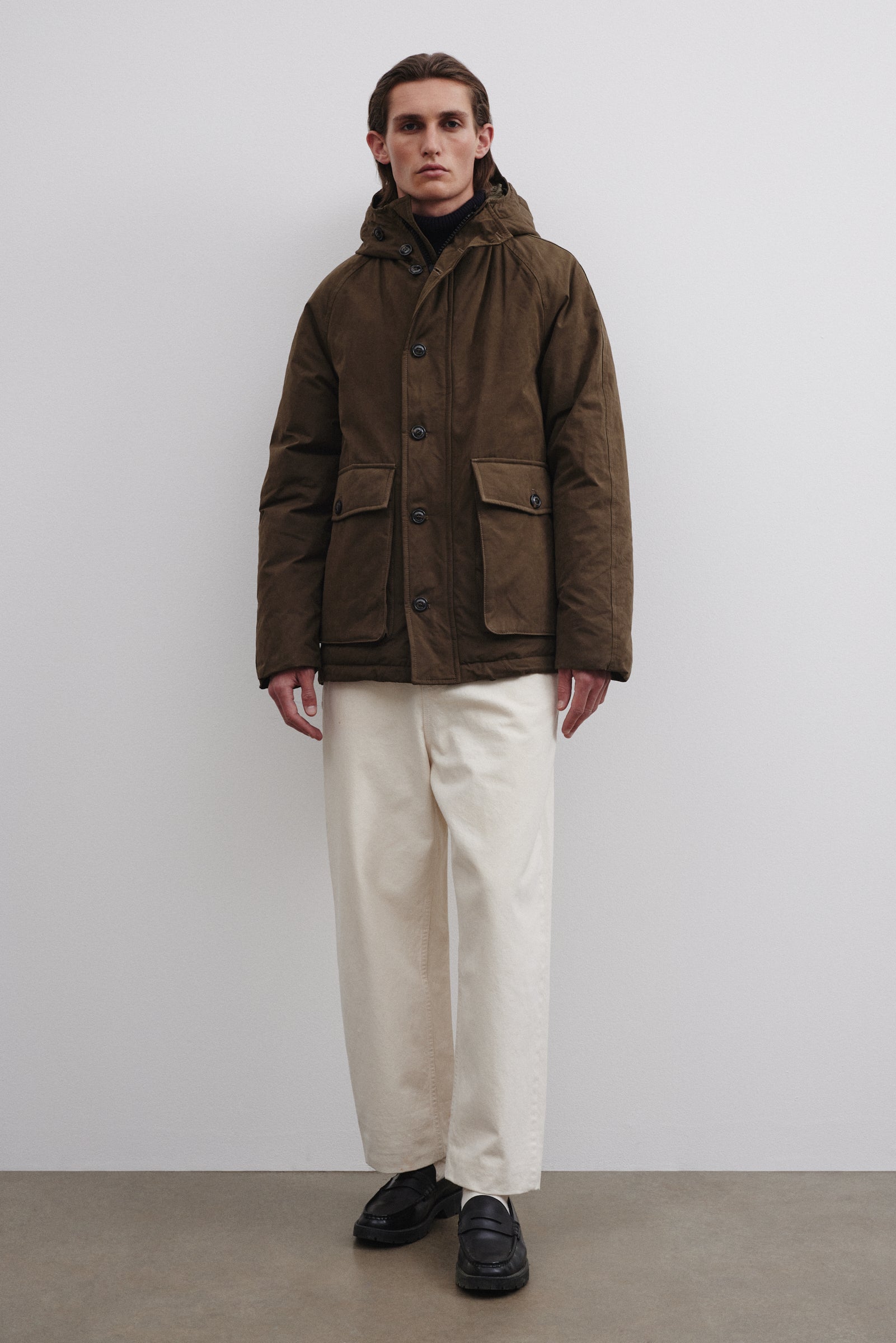 GIUBBOTTO LIAM CON CAPPUCCIO , IMBOTTITO PIUMA, NYLON/COTONE WR - Testuggine