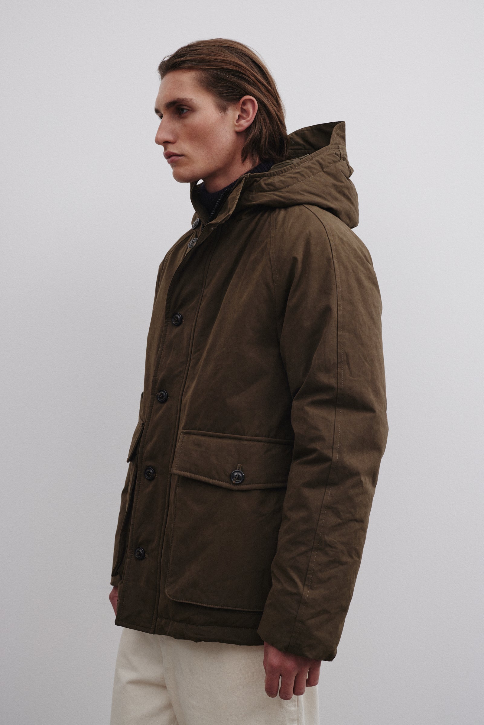 GIUBBOTTO LIAM CON CAPPUCCIO , IMBOTTITO PIUMA, NYLON/COTONE WR - Testuggine