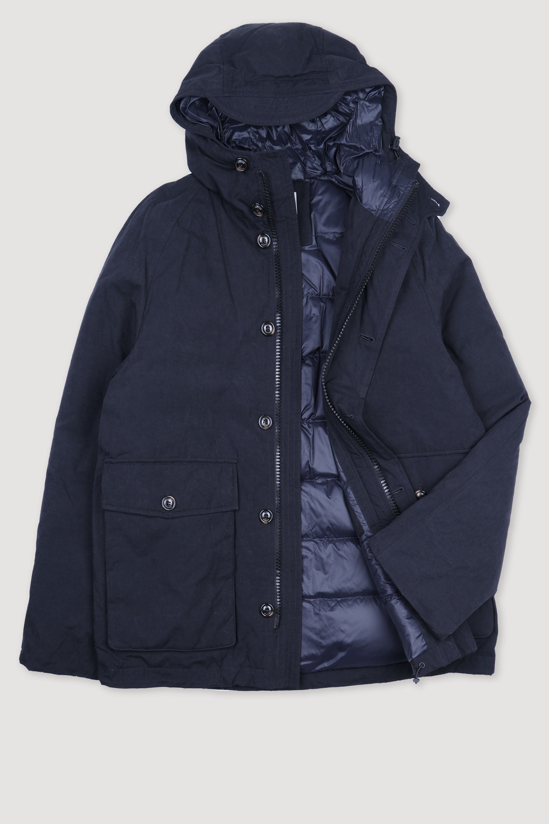 GIUBBOTTO LIAM CON CAPPUCCIO , IMBOTTITO PIUMA, NYLON/COTONE WR - Navy blue