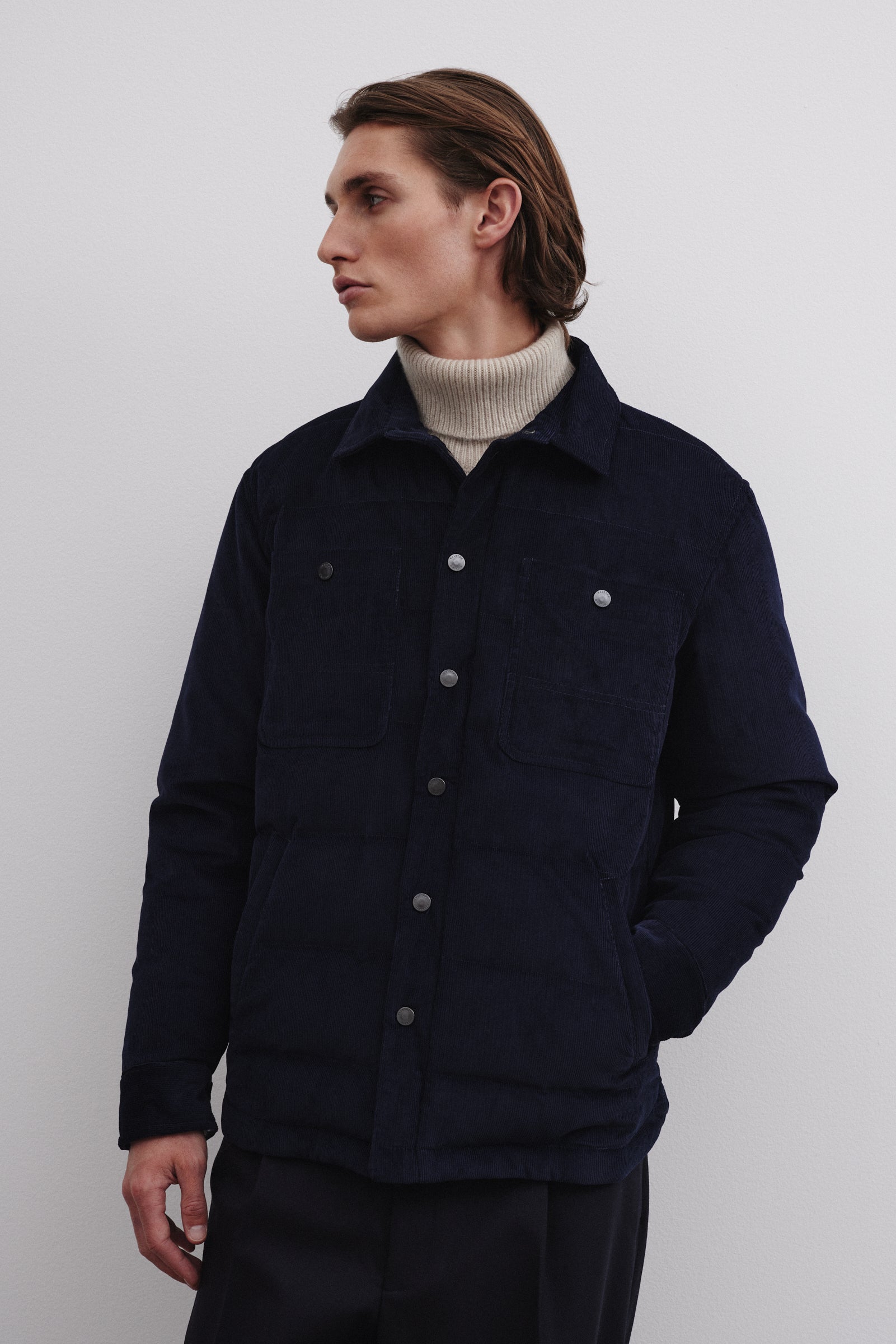 MATT OVERSHIRT , IMBOTTITA PIUMA, VELLUTO - Navy blue