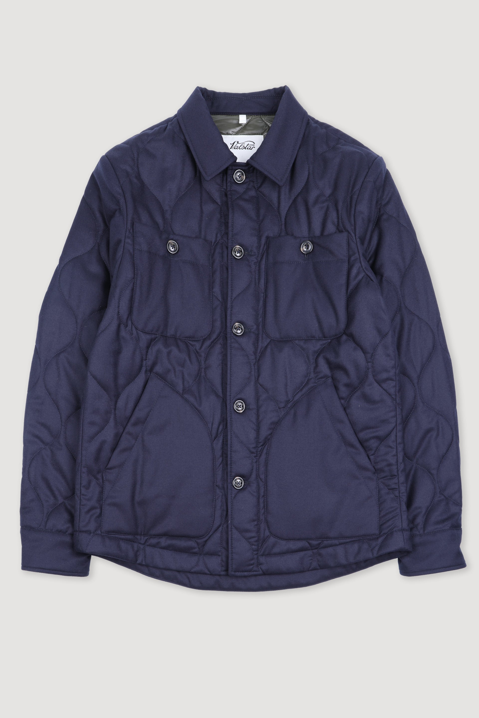OVER-SHIRT TRAPUNTATA, FLANELLA IN LANA VERGINE WATER-REPELLENT - Navy blue