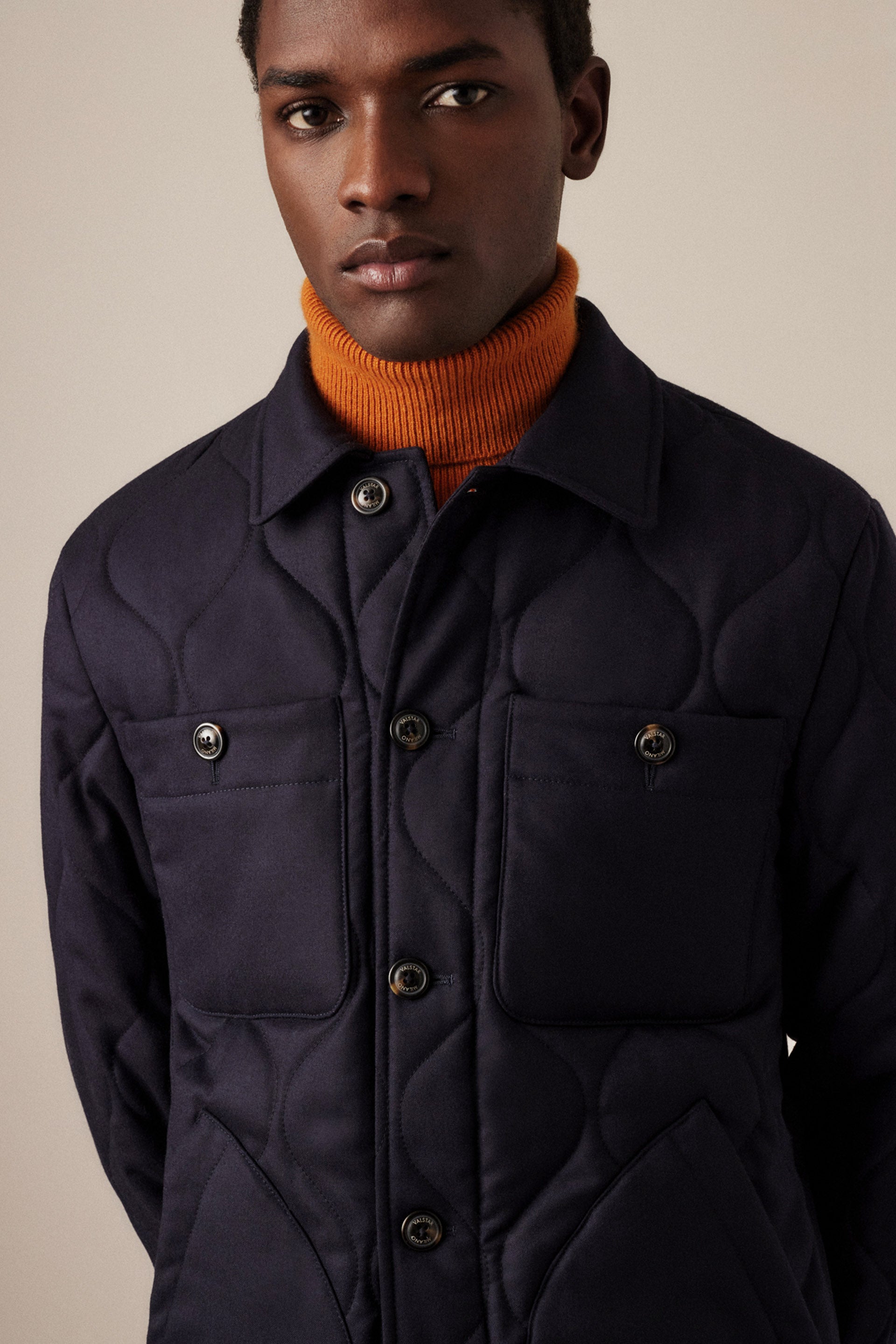 OVER-SHIRT TRAPUNTATA, FLANELLA IN LANA VERGINE WATER-REPELLENT - Navy blue