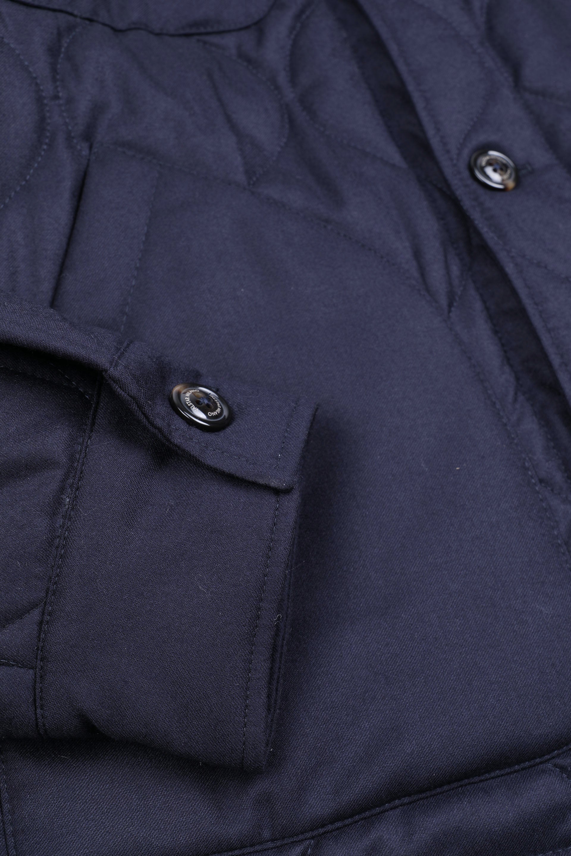 OVER-SHIRT TRAPUNTATA, FLANELLA IN LANA VERGINE WATER-REPELLENT - Navy blue