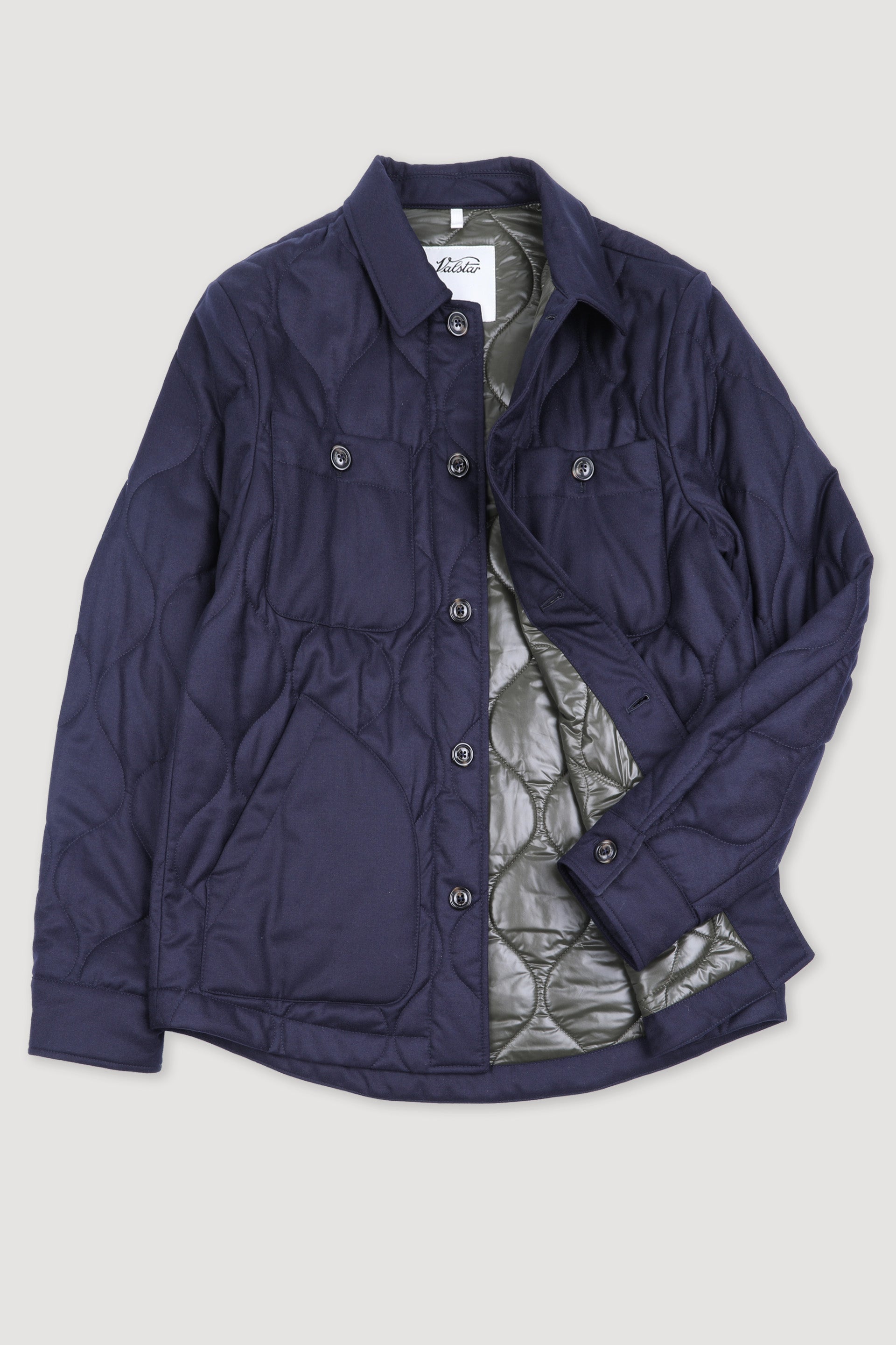 OVER-SHIRT TRAPUNTATA, FLANELLA IN LANA VERGINE WATER-REPELLENT - Navy blue