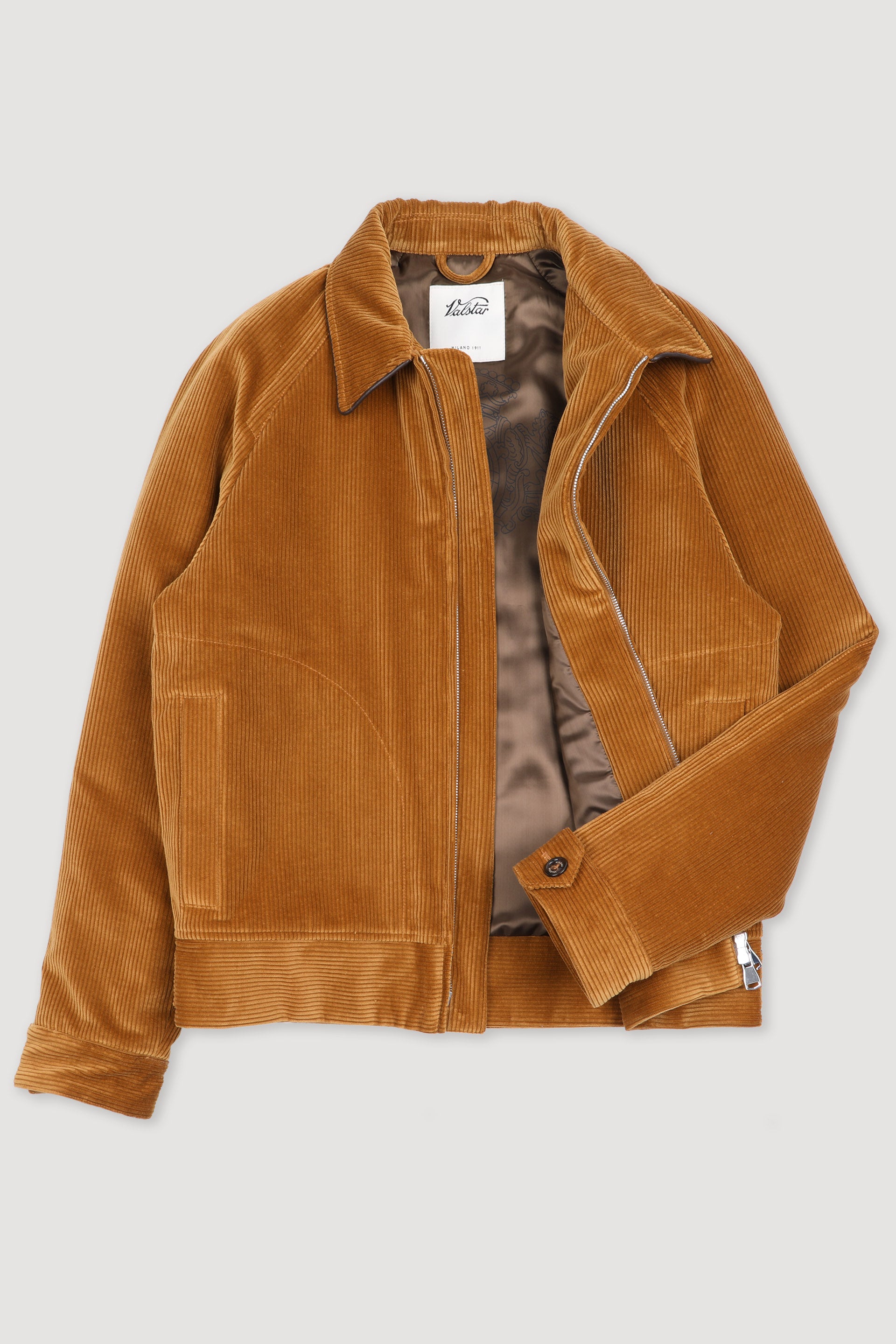 Padded zip jacket in stretch cotton corduroy. Orange - Ocher