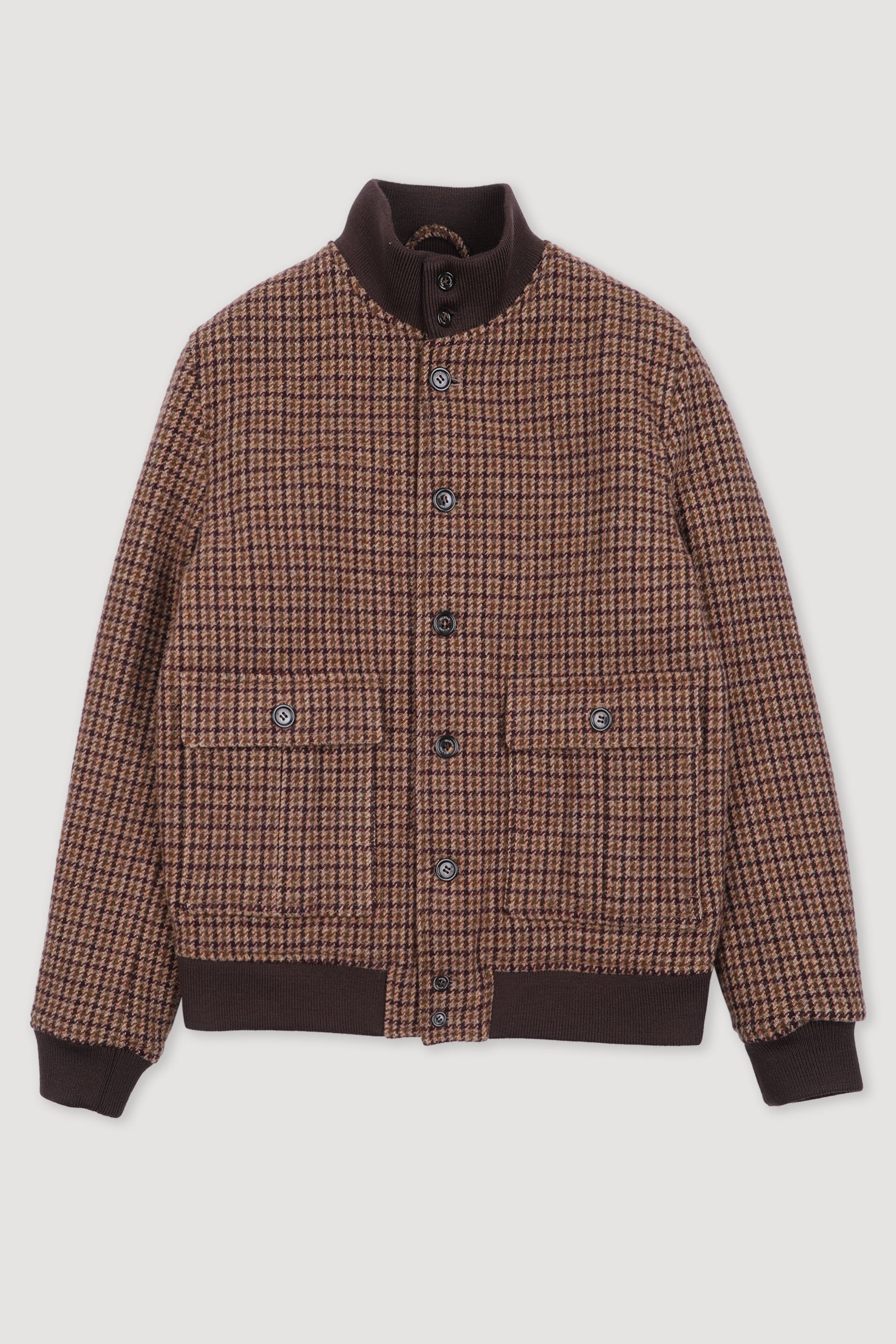 GIUBBOTTO VALSTARINO, FODERATO,PIED DE POULE  IN PURA LANA VERGINE - Honey/bordeaux/brown