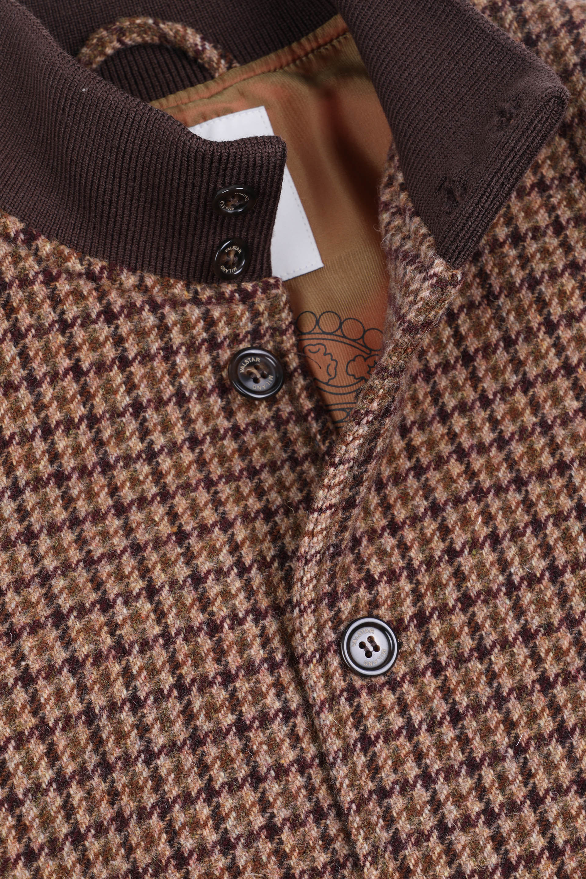Lined Valstarino jacket in houndstooth virgin wool fabric. Brown - Hon