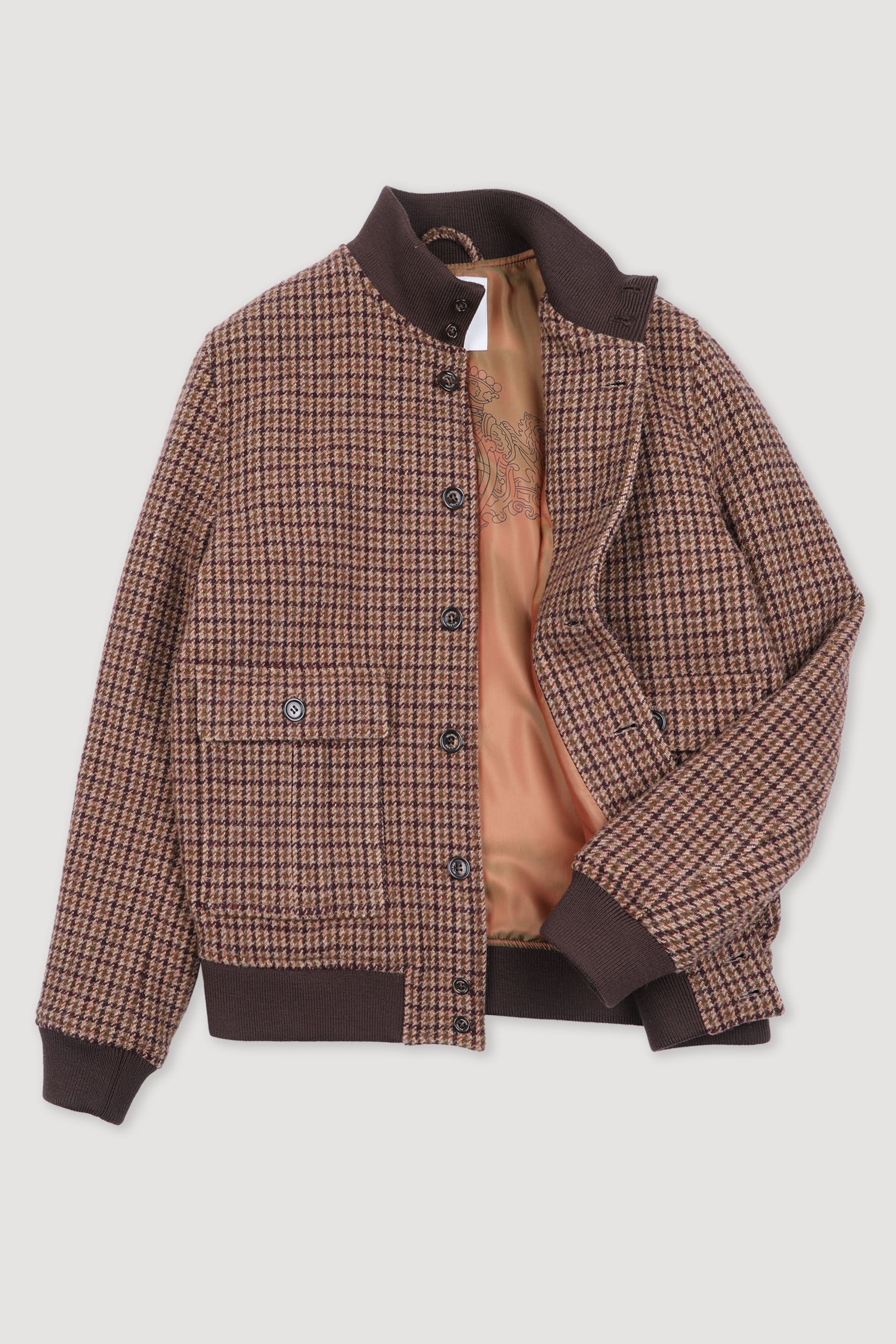 GIUBBOTTO VALSTARINO, FODERATO,PIED DE POULE  IN PURA LANA VERGINE - Honey/bordeaux/brown