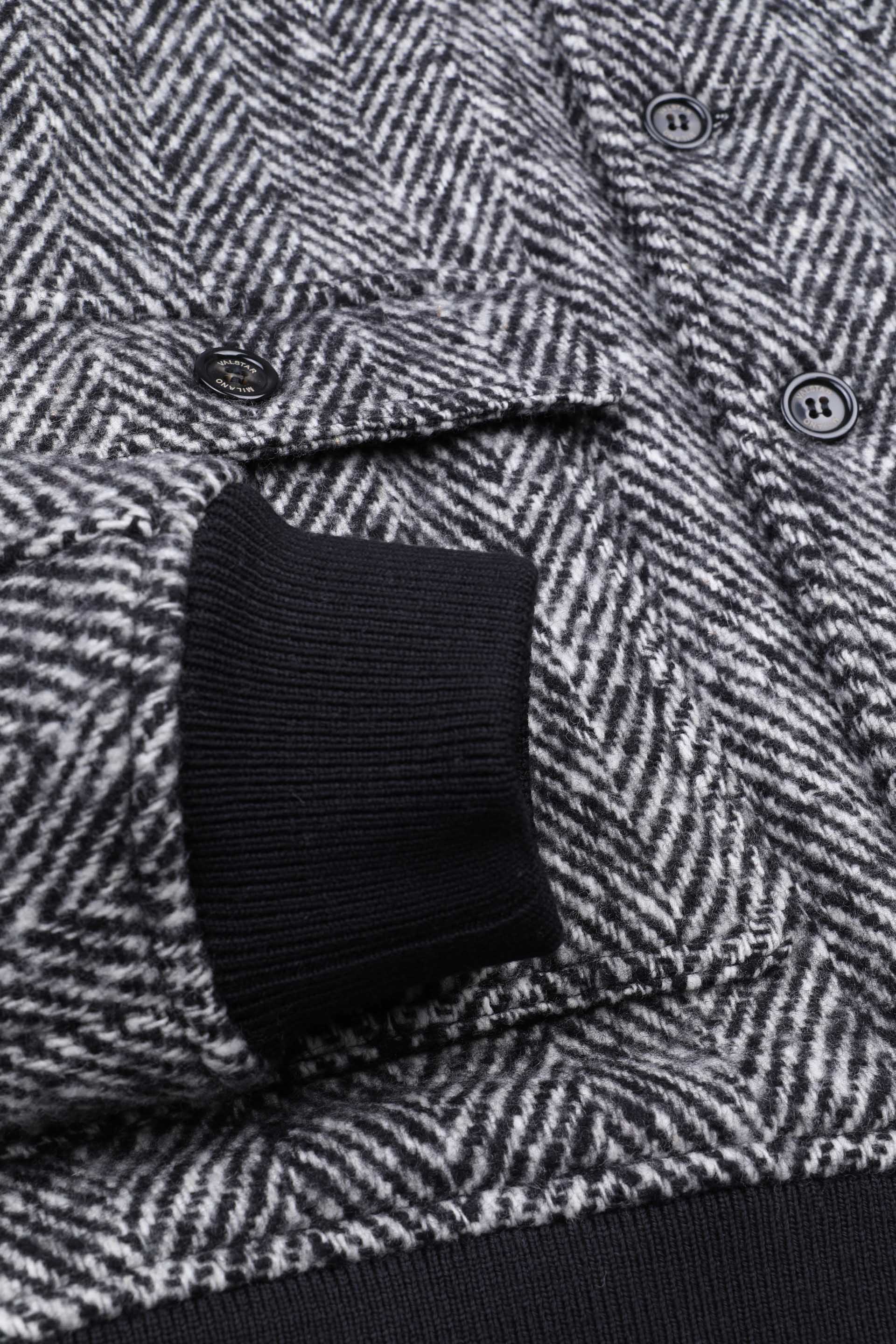 Padded Valstarino jacket in herringbone virgin wool fabric. Grey - Bla