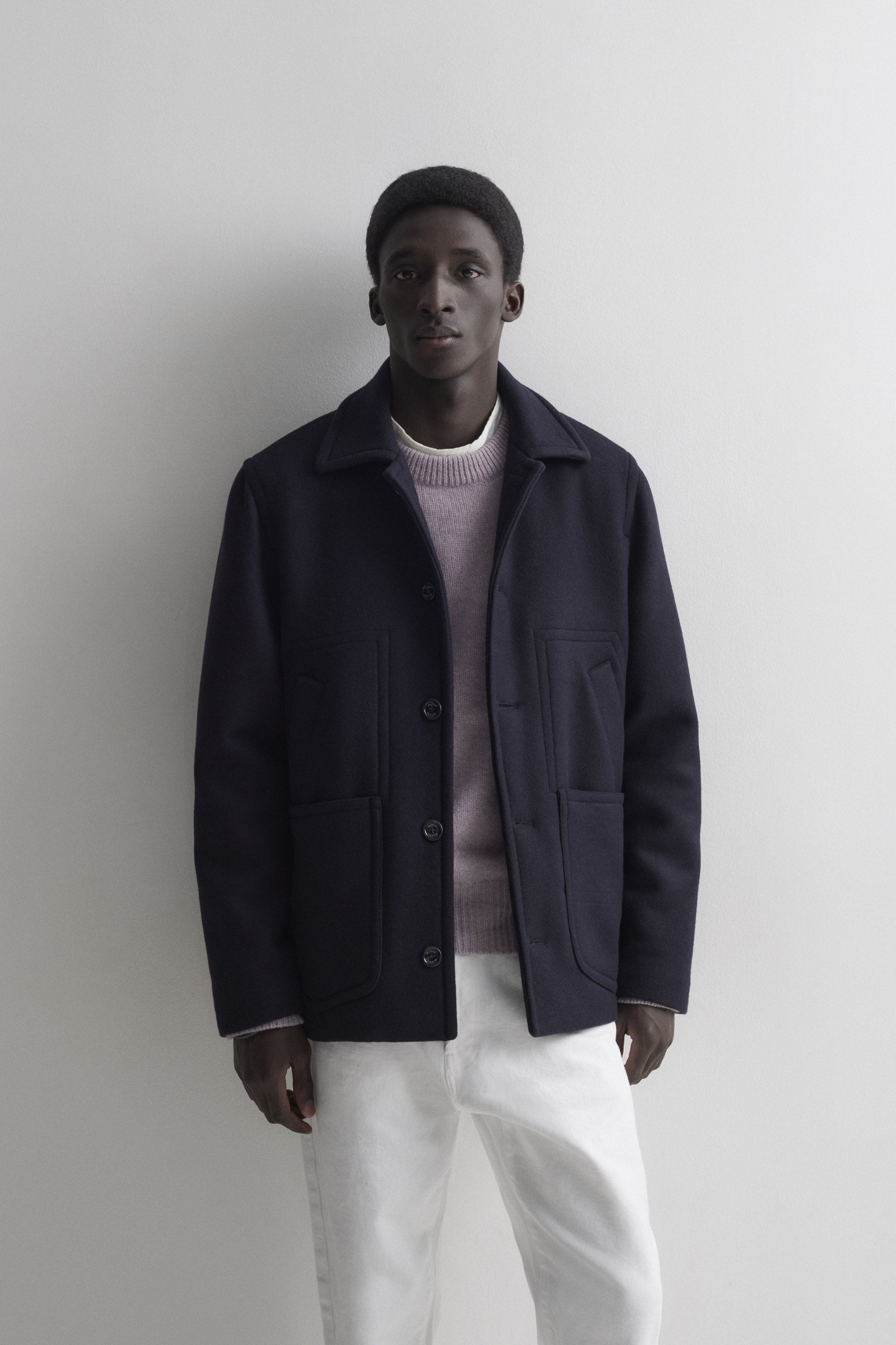 Bradley padded work Jacket in virgin wool felt - Navy