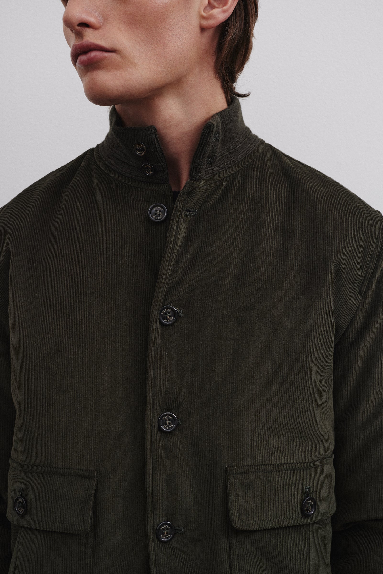 Padded Valstarino jacket in cotton corduroy. Green - Frantoio