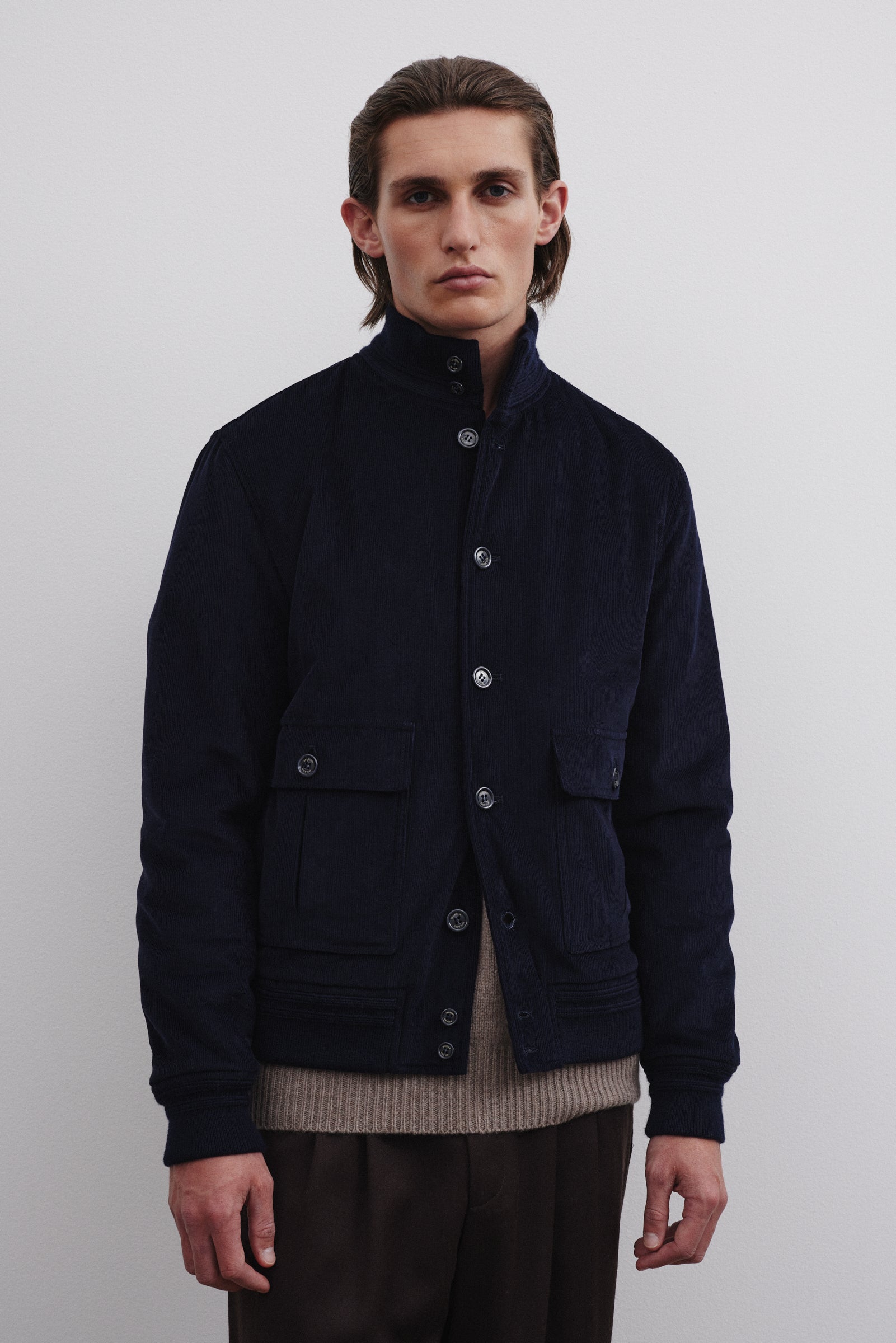 Padded Valstarino jacket in cotton corduroy. Blue - Navy