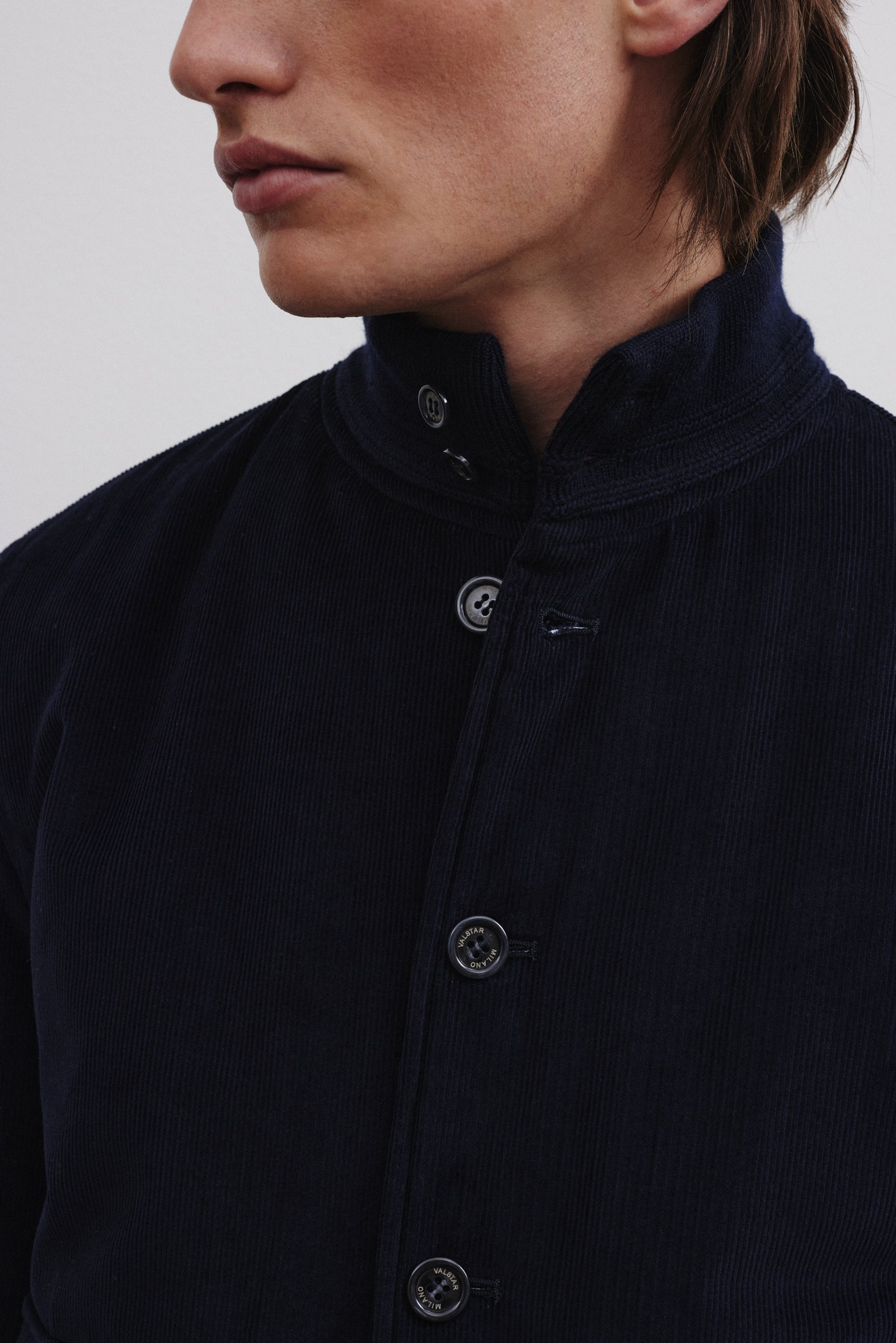 Padded Valstarino jacket in cotton corduroy. Blue - Navy
