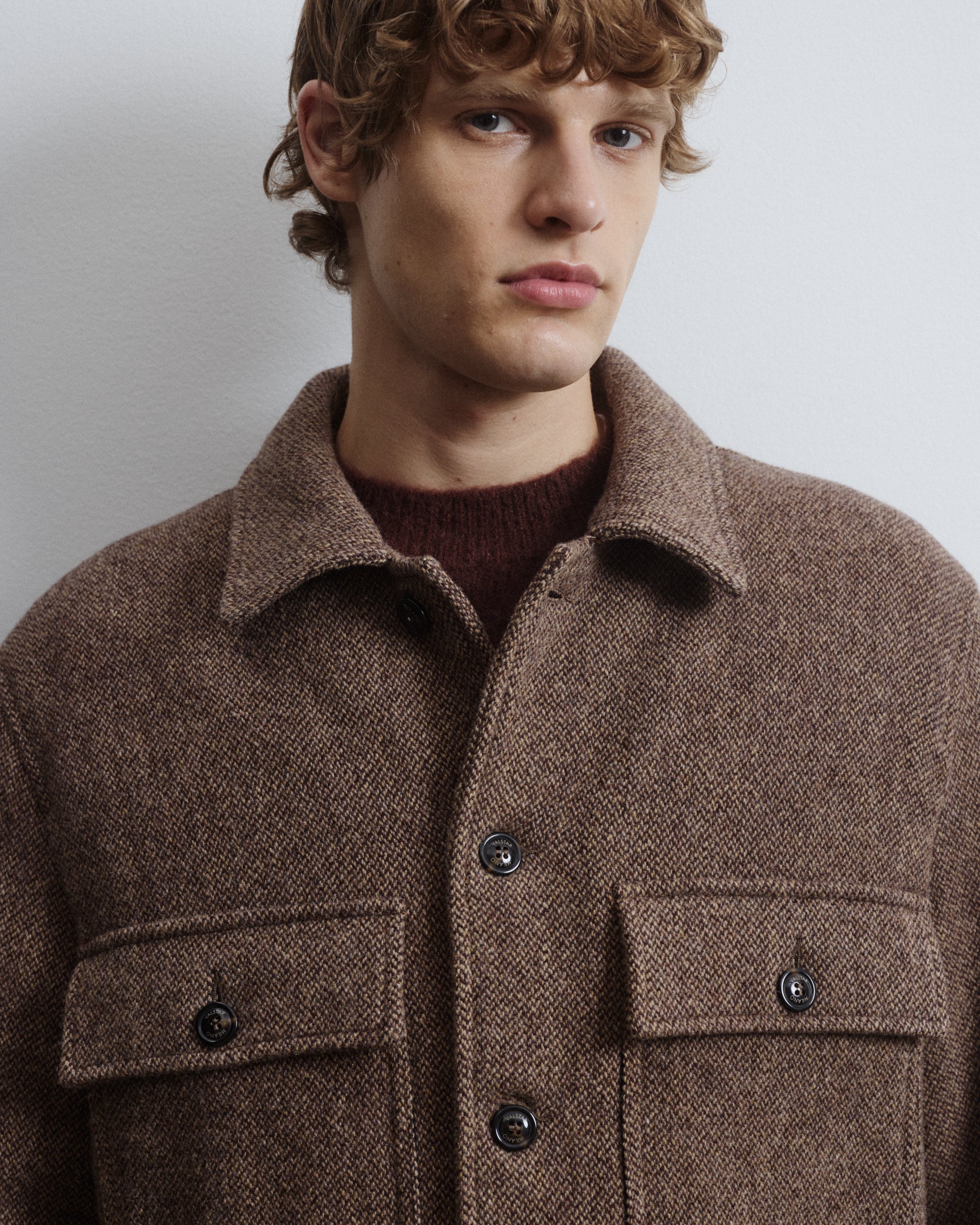 Work jacket Woody in pura lana vergine fantasia broken twill, imbottita. Marrone - Tabacco/Nocciola