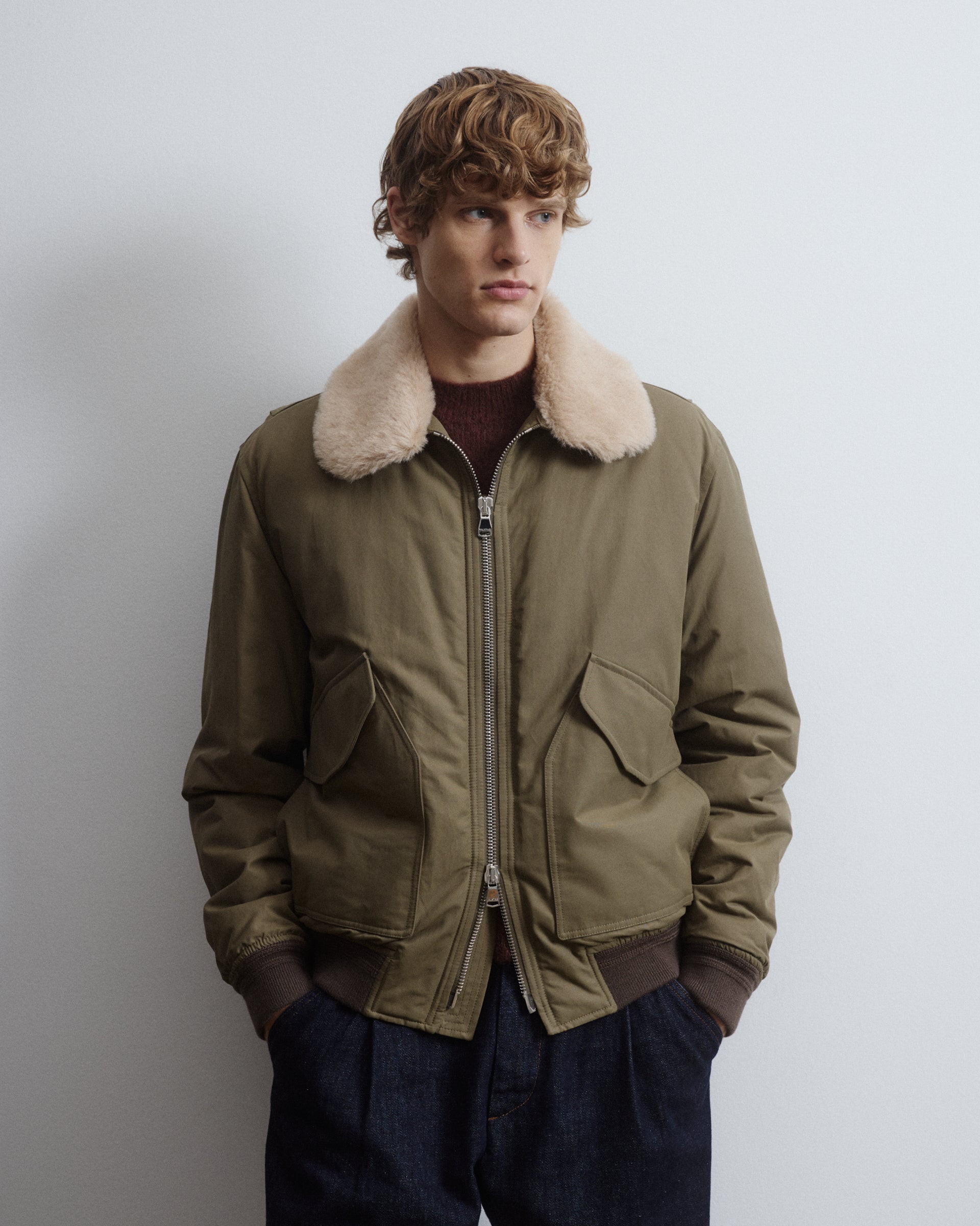 Giubbotto aviatore Virgil in cotone/nylon water repellent, imbottito e con collo in pelliccia di lana. Beige - Coloniale