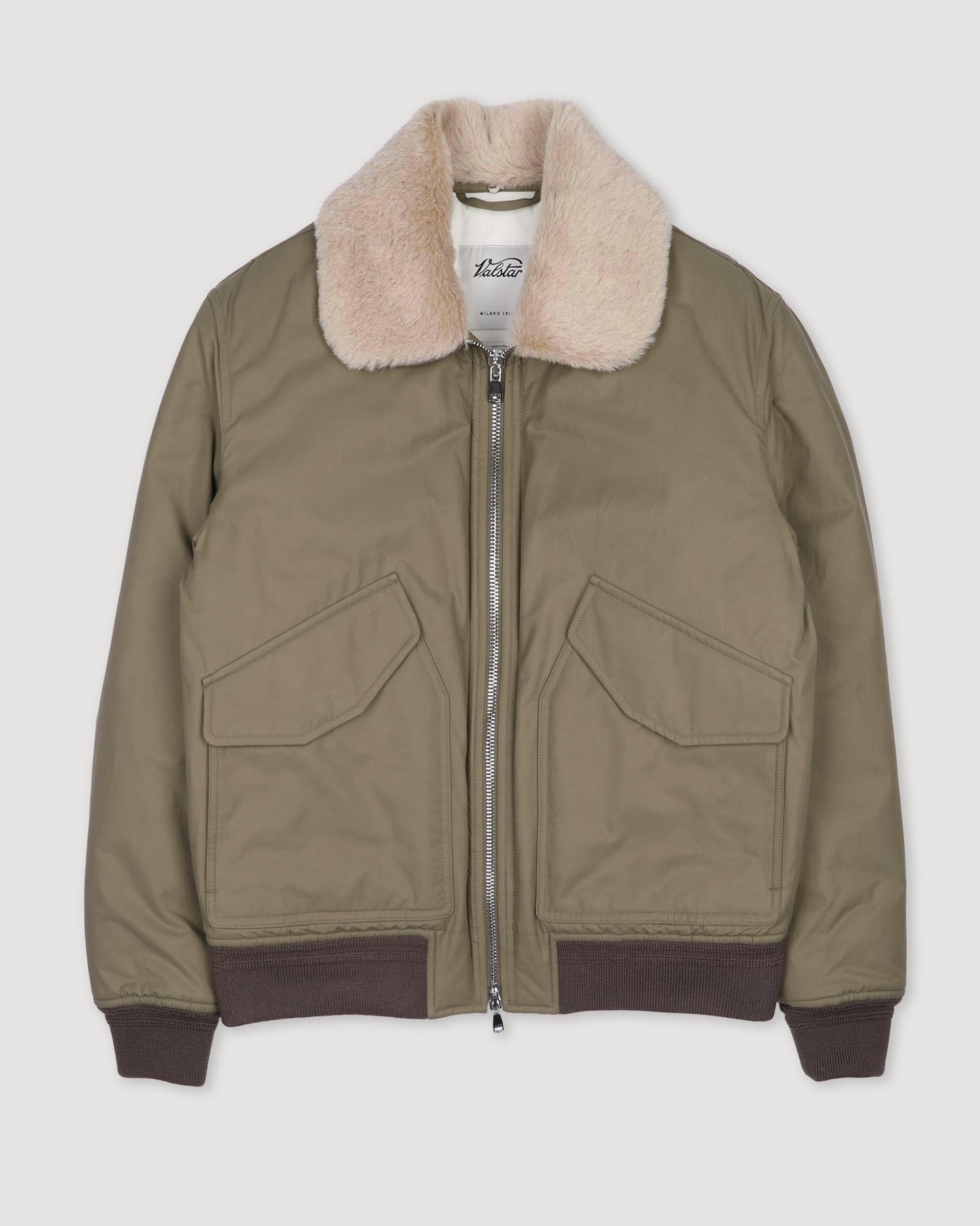 Giubbotto aviatore Virgil in cotone/nylon water repellent, imbottito e con collo in pelliccia di lana. Beige - Coloniale