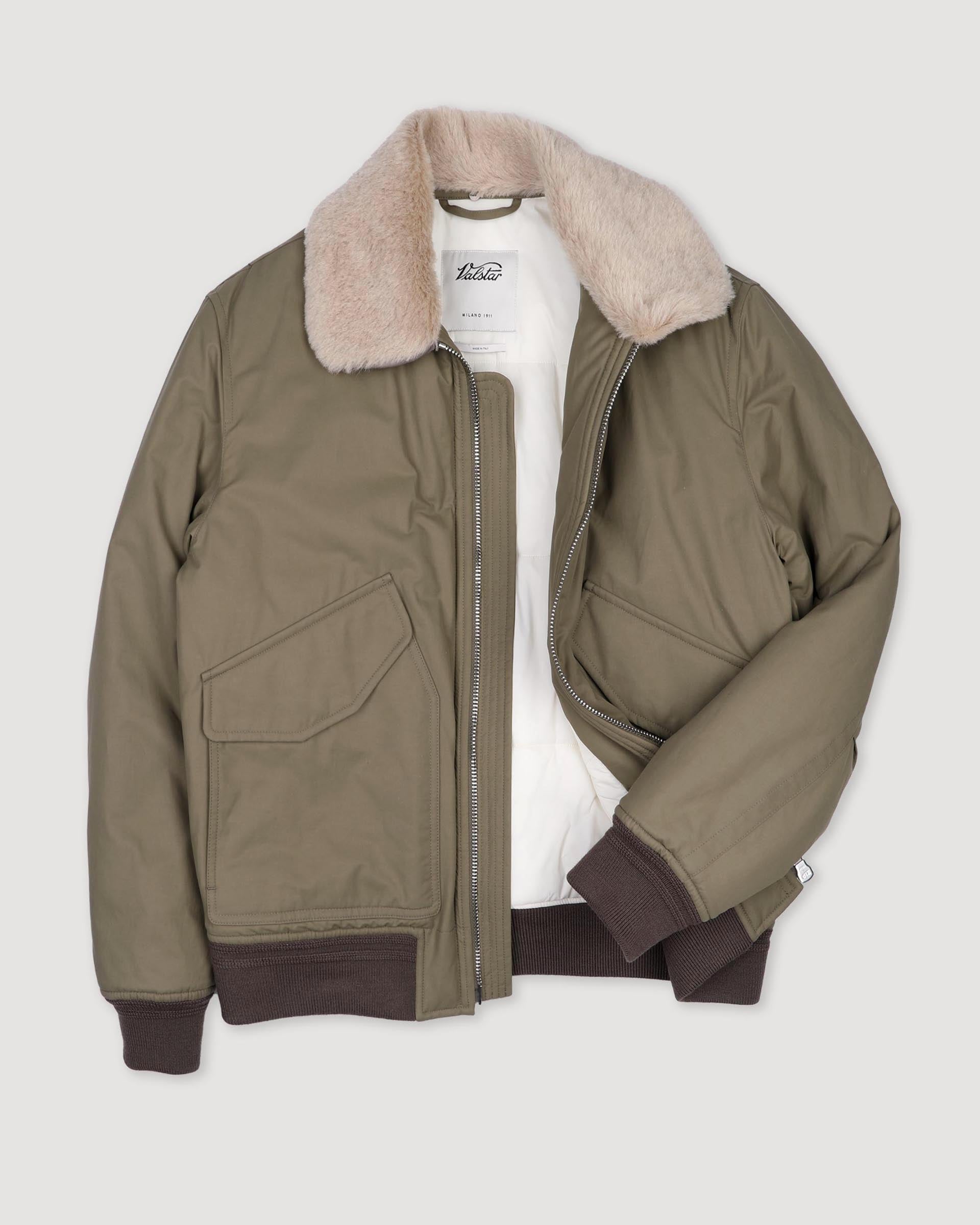 Giubbotto aviatore Virgil in cotone/nylon water repellent, imbottito e con collo in pelliccia di lana. Beige - Coloniale