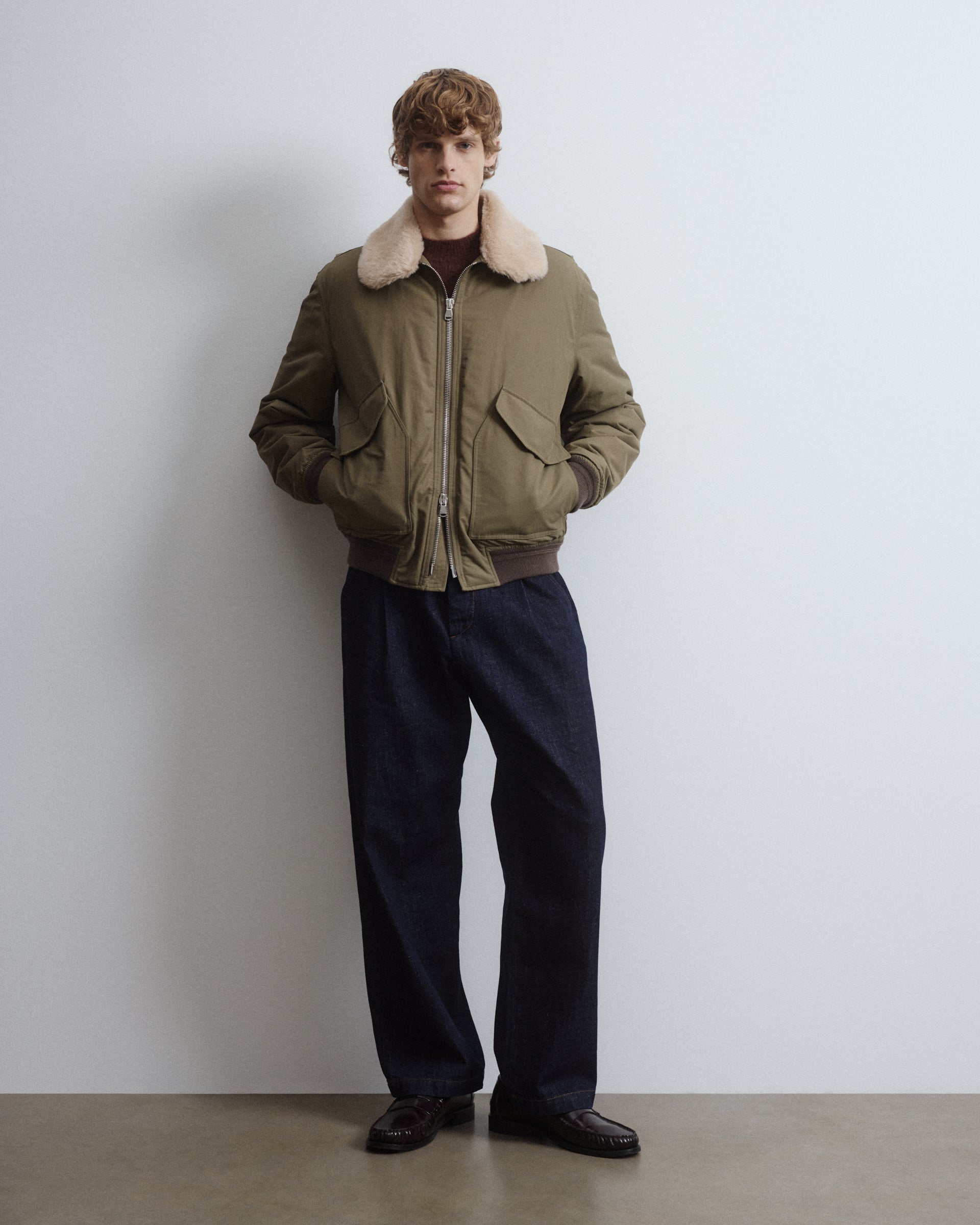 Giubbotto aviatore Virgil in cotone/nylon water repellent, imbottito e con collo in pelliccia di lana. Beige - Coloniale