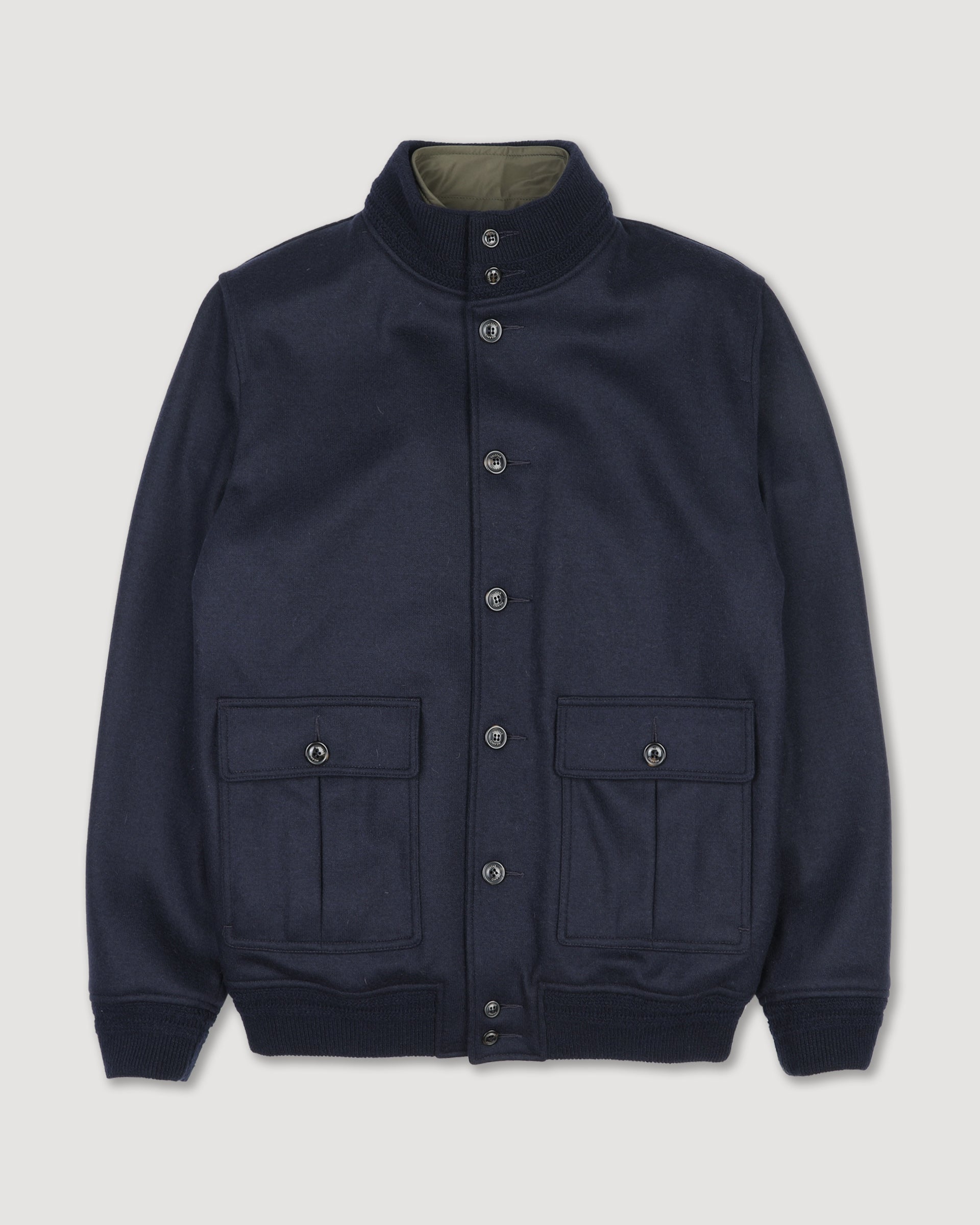 Valstarino jacket in wool blend jersey felt fabric with detachable quilted vest. Blue - Navy/Military green