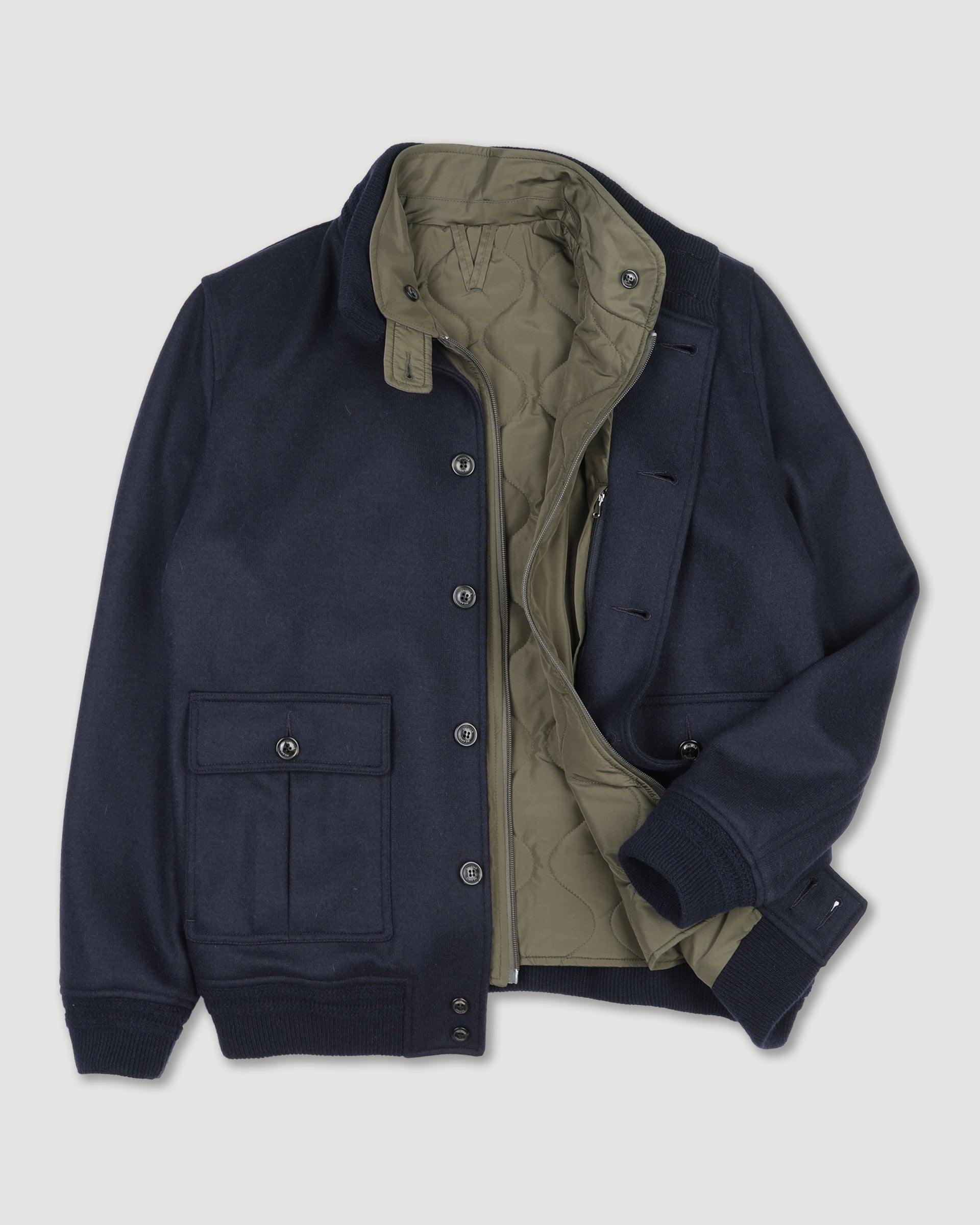 Giubbotto Valstarino in panno/jersey in misto lana con gilet interno trapuntato staccabile. Blu - Navy/Military green